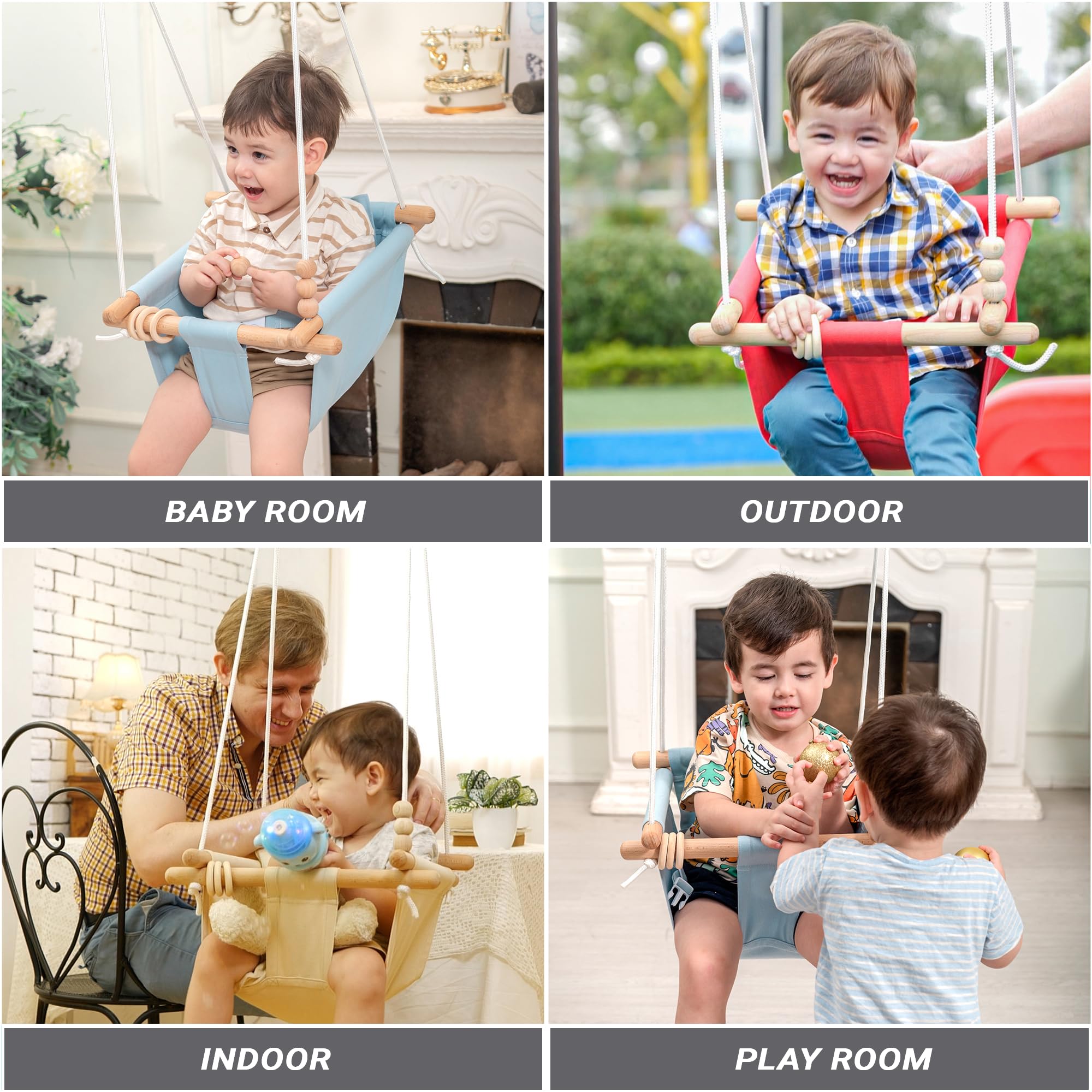 Baby Swing Outdoor and Indoor - Canvas Baby Swing 6 Months to 3 Years, Durable Baby Swing Chair, Indoor Baby Swing, Outdoor Baby Swing, Full Set of Ceiling Screws (Gray)