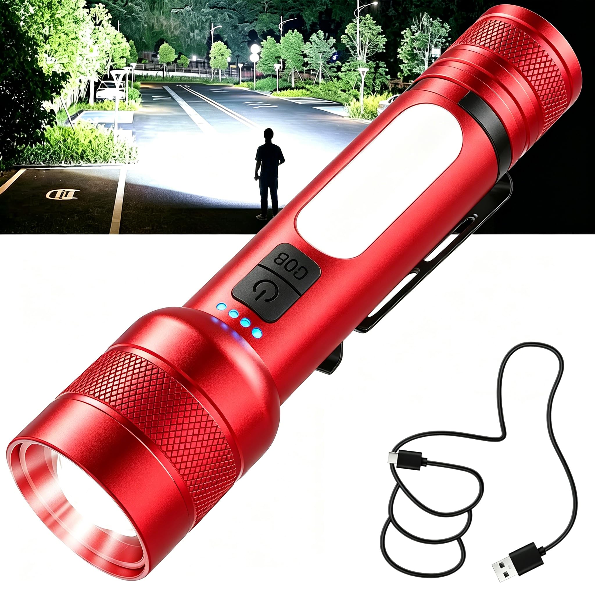 オリジナルLED フラッシュライト赤色 Amazon.co.jp: 超高輝度 懐中電灯 強力 25000ルーメン COB作業灯付き 9