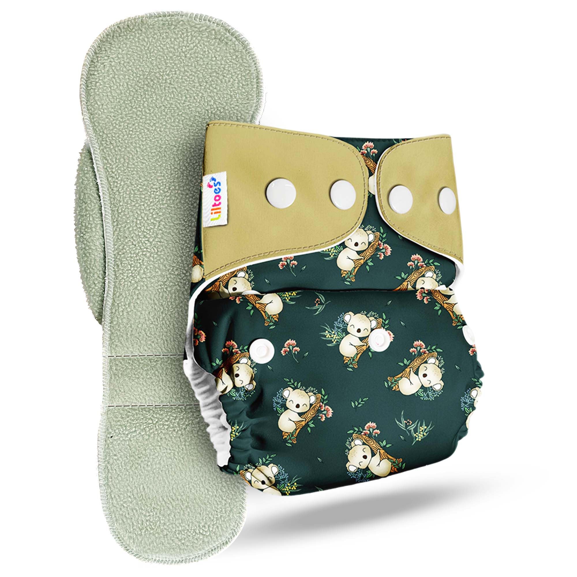 LILTOES Cloth Diapers For New Born Babies 0 to 3 Years | Freesize Adjustable and Reusable | Premium Cloth Nappies Pack of 1 (1 Cloth Diaper + 1 Insert) | (Dozing Koala)