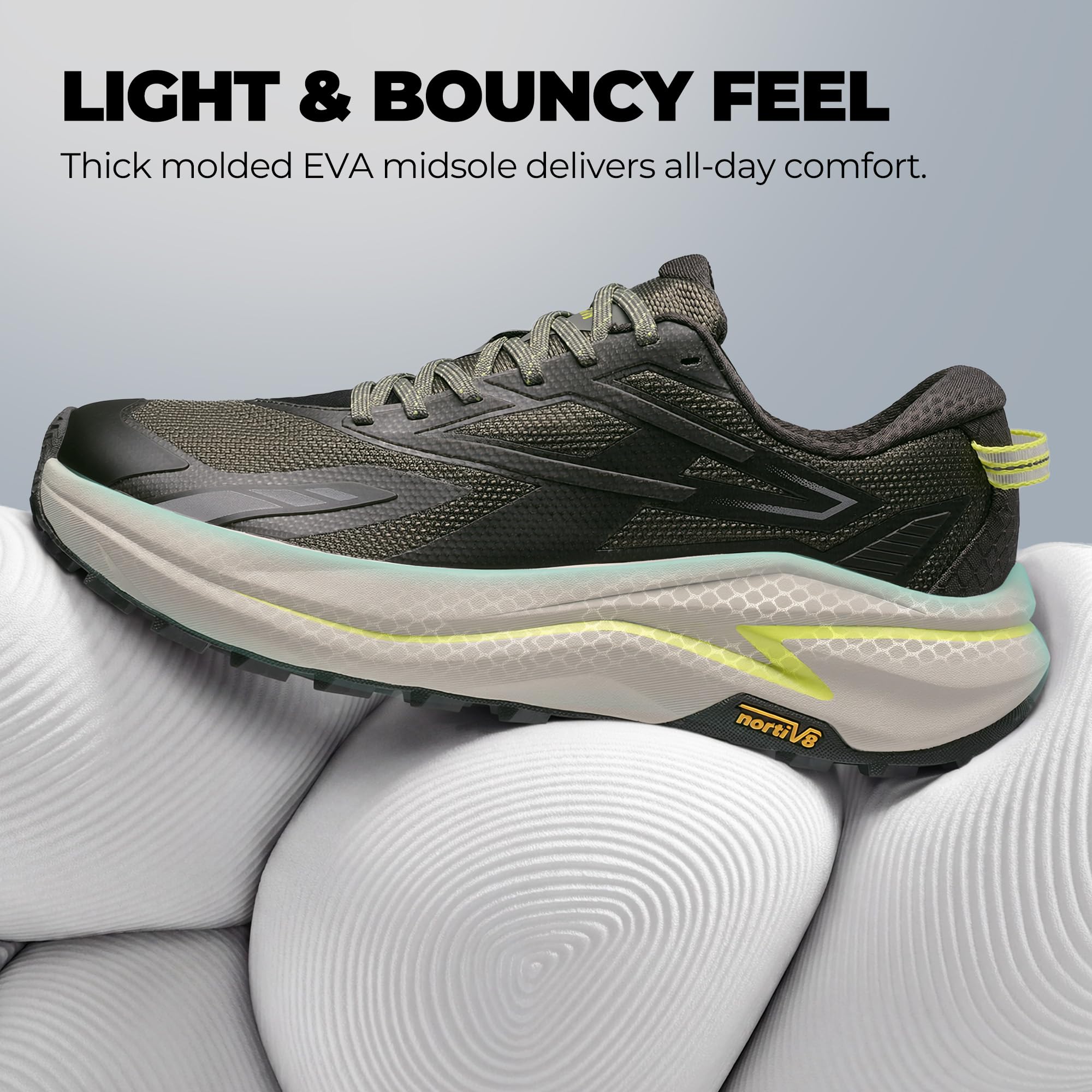 NORTIV 8 Zapatillas de deporte para hombre con puntera ancha para correr y caminar, caminar, atletismo, tenis, entrenamiento, gimnasio, entrenamiento cruzado, zapatillas de moda, Oliva, 7.5
