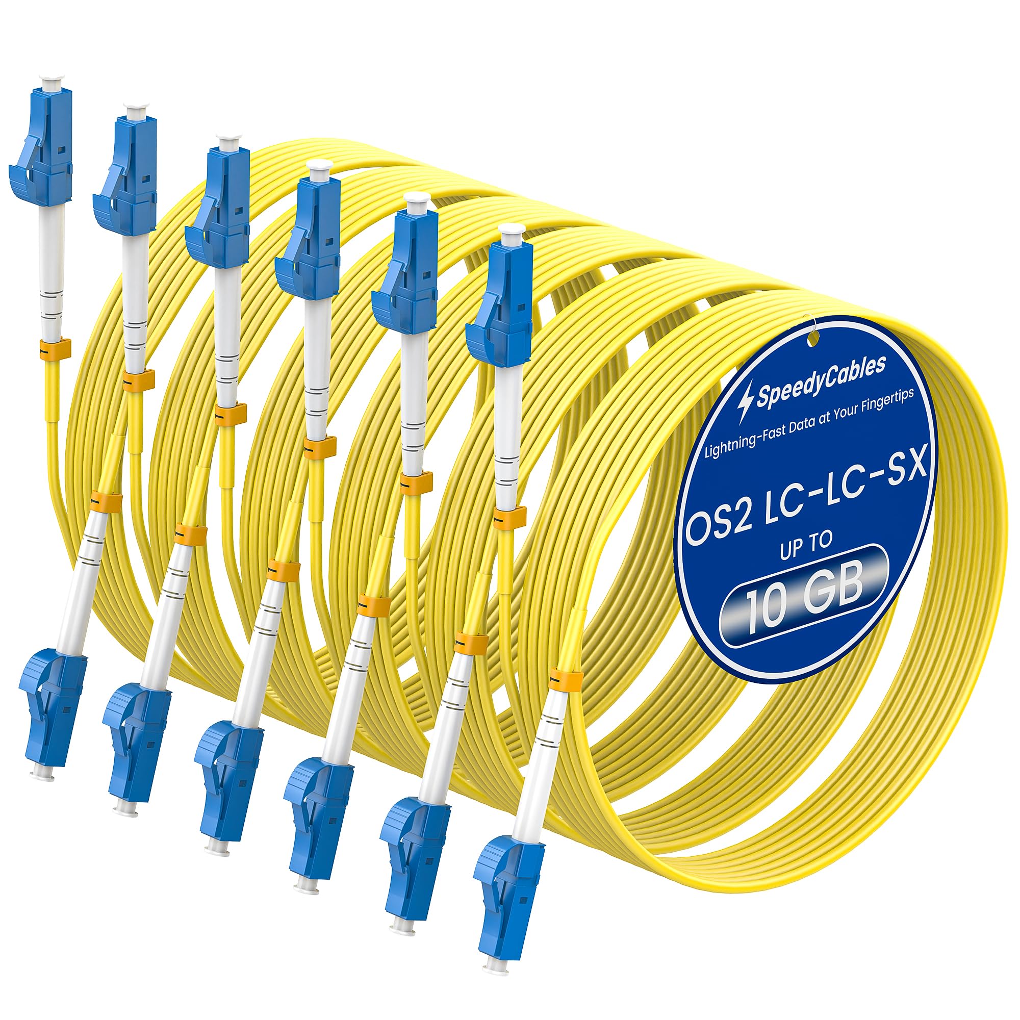 Lot de 6 câbles de raccordement en fibre OS2 LC vers LC 3 m, 1 G/10 Go 9/125um SIMPLEX LC/UPC SMF, câble de raccordement en fibre monomode LSZH (jaune) – 3 m