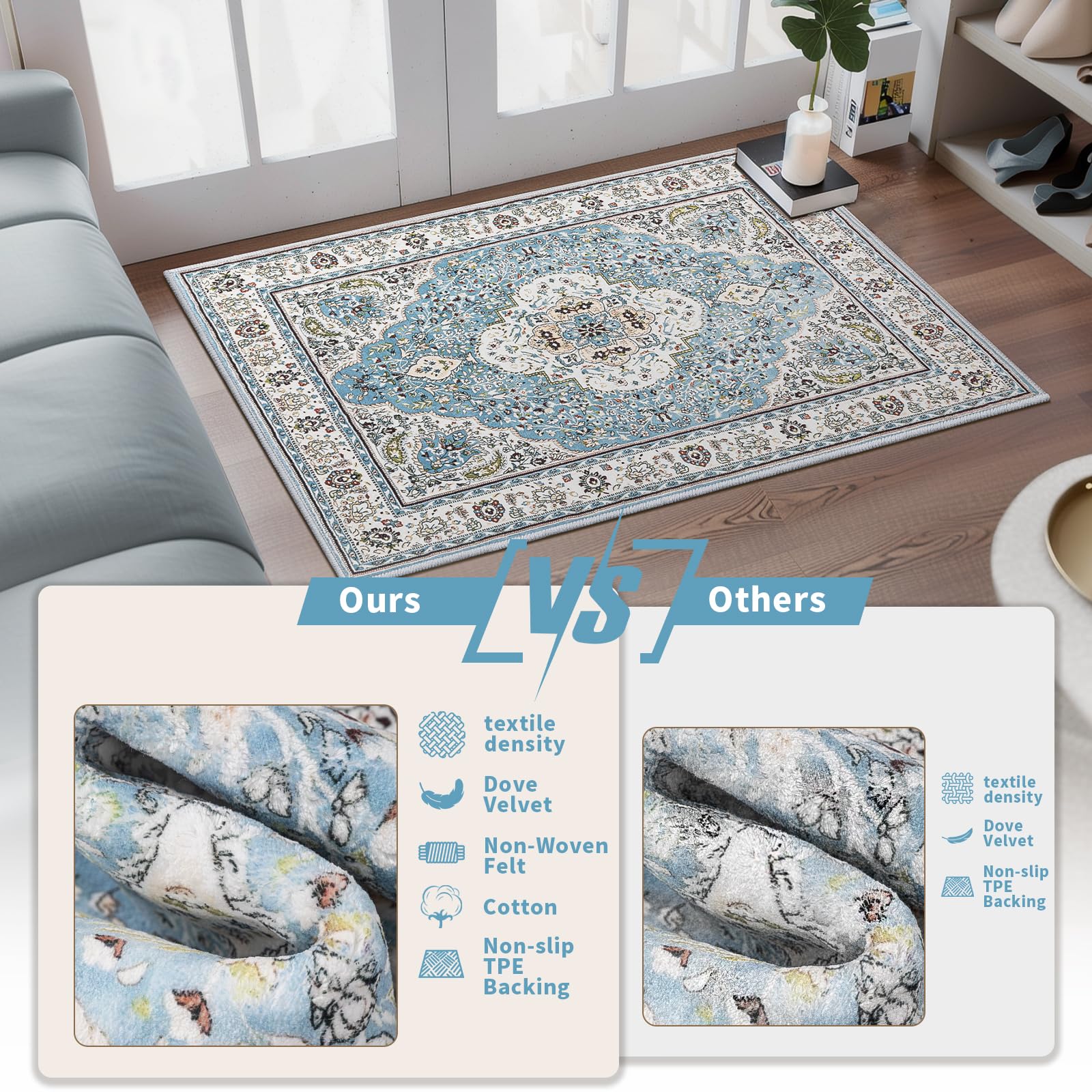 PureCozy Läufer Mit Blumenmuster – Waschbar, Rutschfest, 0,8 Cm Flor, Für Flur, Schlafzimmer, Küche