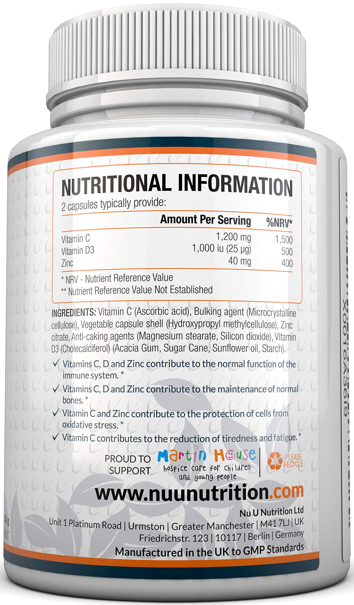 Buy Immune Support Vitamin C 1200mg and Zinc 40mg & Vitamin D3 1000IU