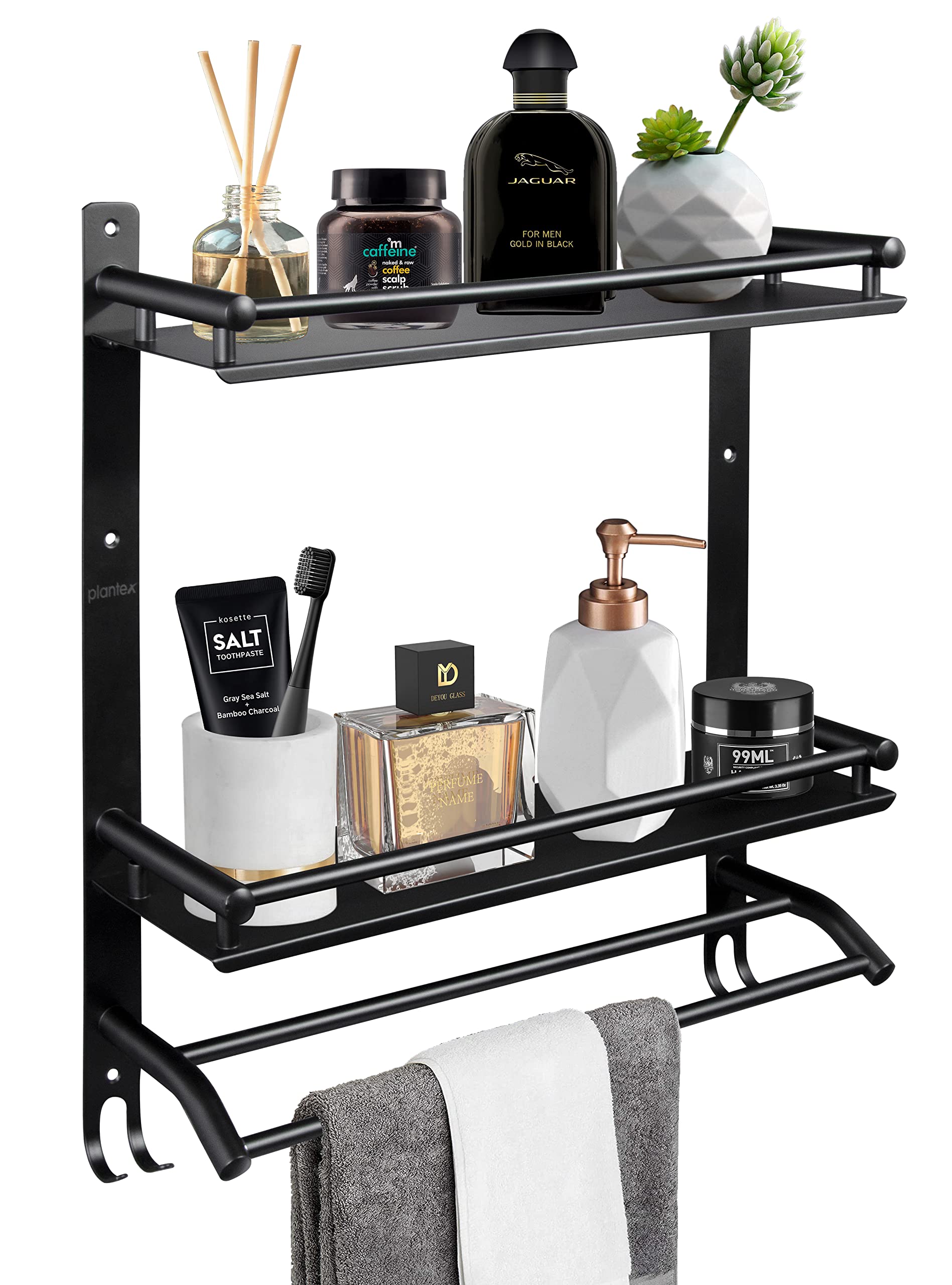 Plantex Rack for Bathroom Wall Mounted/Stainless Steel Bathroom Items with Hooks & Towel Hanger/Bathroom Fittings Accessories Set (3-Tier, Matt Black) (B09RPH1TMT) Amazon Price History, Amazon Price Tracker