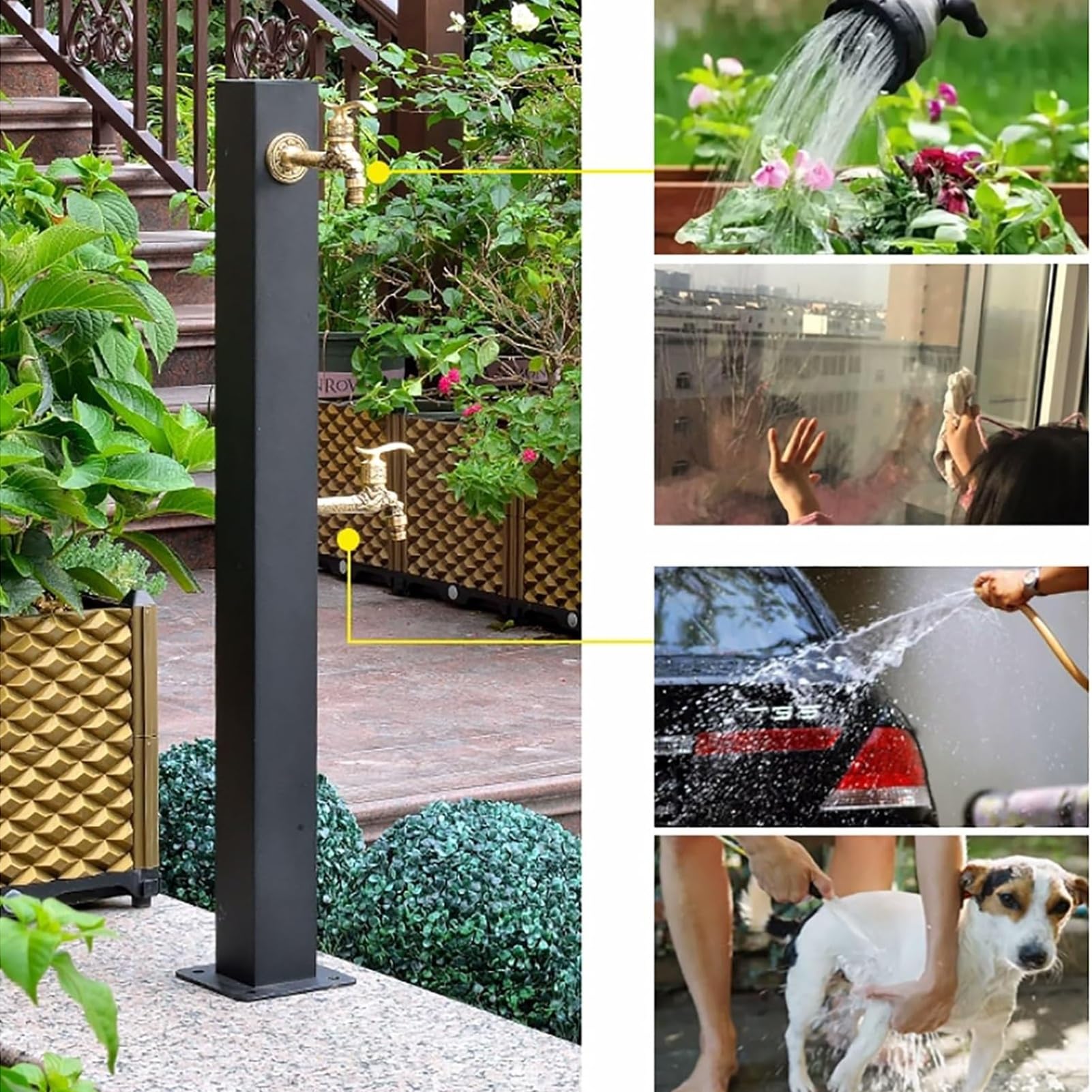 Colonne d'eau de Jardin carrée Verticale, Colonne d'eau antigel extérieure avec 2 robinets, Distributeur d'eau, 2 Options d'entrée d'eau pour l'irrigation