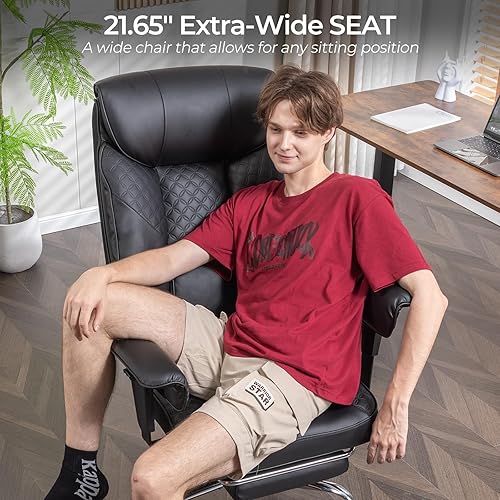 Miniatura 7 de GTRACING Silla de oficina grande y alta de 400 libras de ancho, silla ergonómica para juegos con cuero de diseño en relieve de lujo con reposapiés,