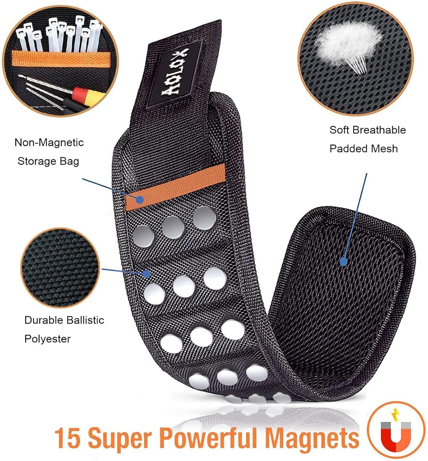 AOLOX Magnetic Wristband Gadgets for Holding Screws Nails Drill Bits Bolts Unique Tool Gift for Men, Father/Dad, Husband, Boyfriend, Handyman