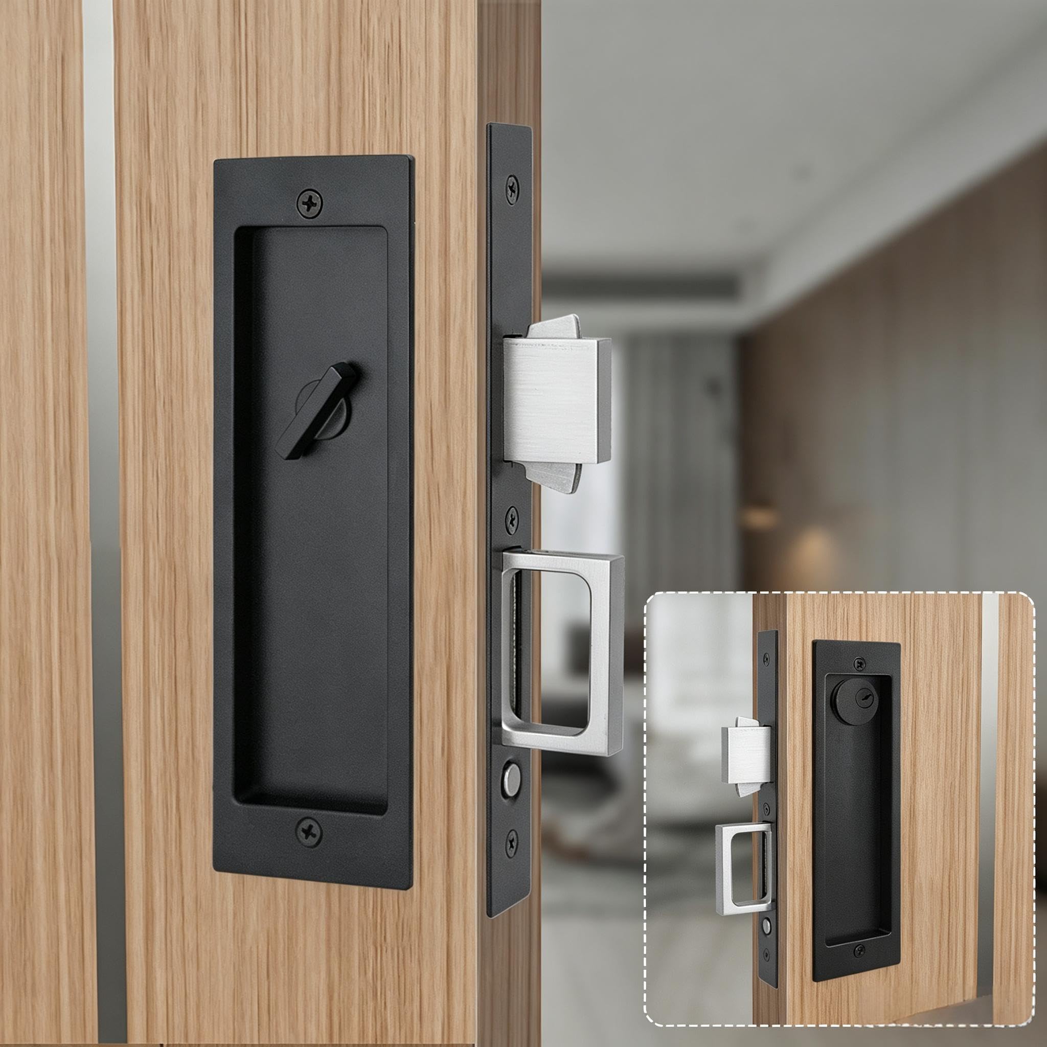 LWZH Pocket Door Lock - Push-to-Pop Privacy Hardware -12