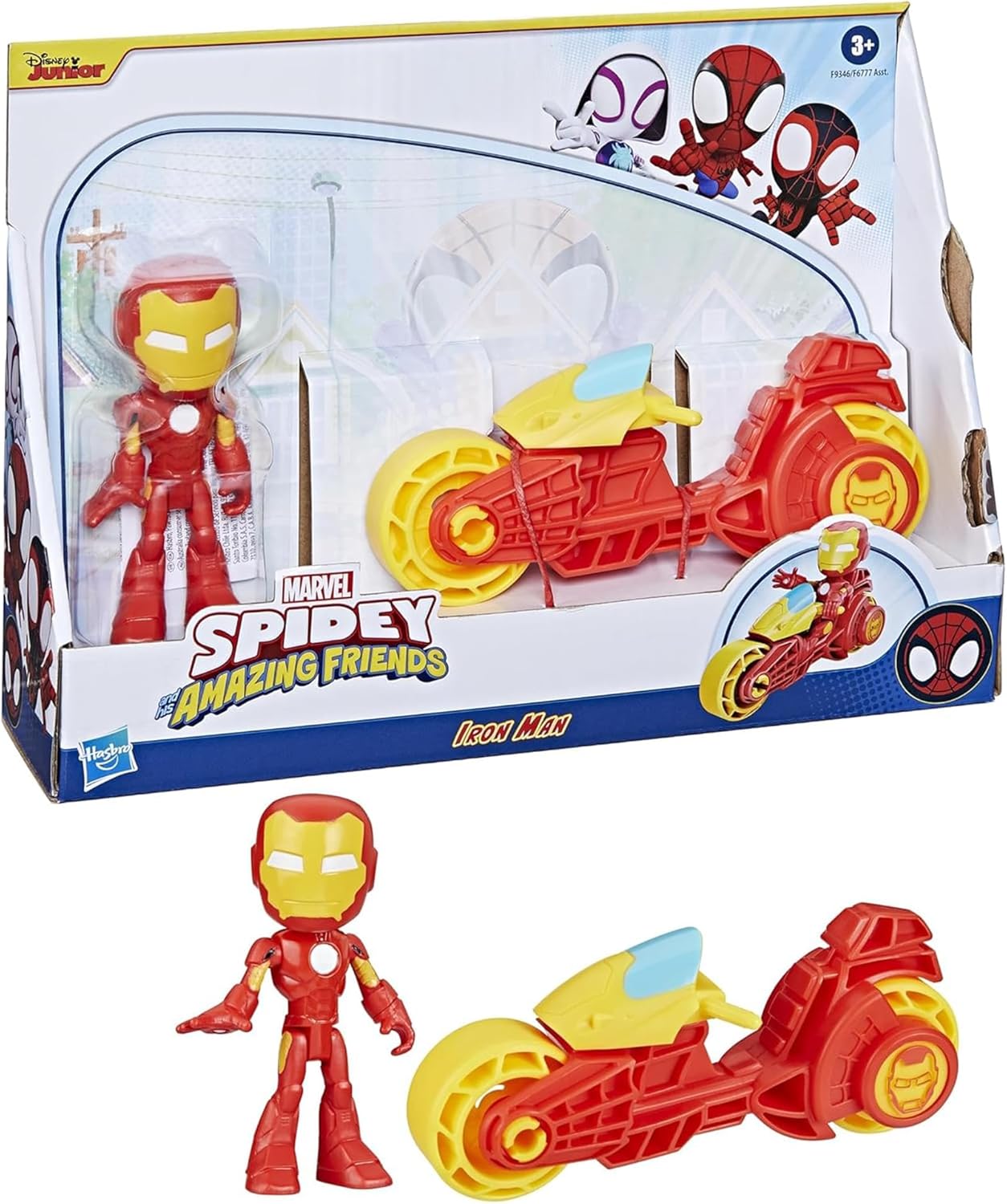 Spidey and His Amazing Friends, Iron Man Action Figure & Toy Motorcycle Playset, Marvel Super Hero Preschool Toys for Kids 3 and Up