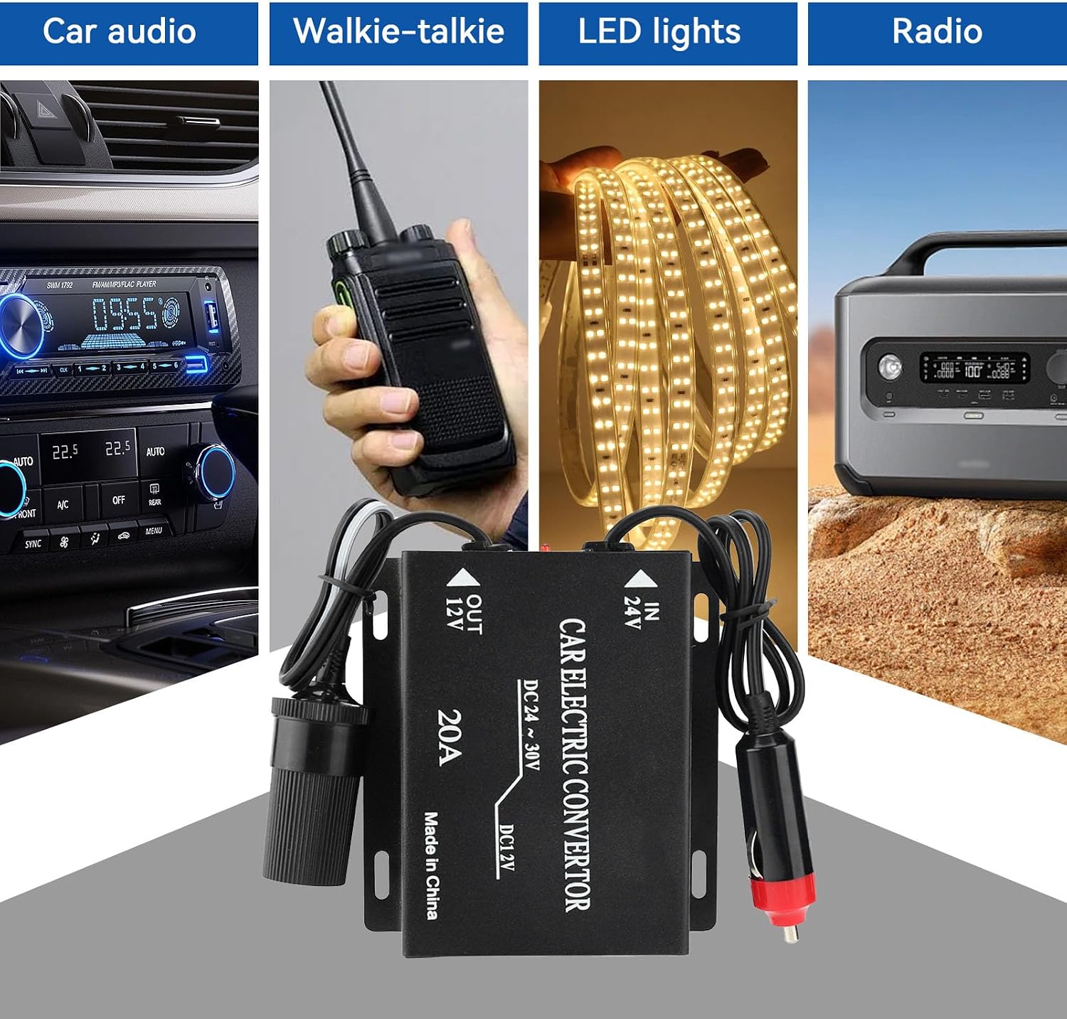 20A 240W Power Converter, 24V to 12V Cigarette Lighter Type Aluminum Alloy Car Power Supply Converter Step Down Transformer for Car Audio Walkie Talkie LED image 4