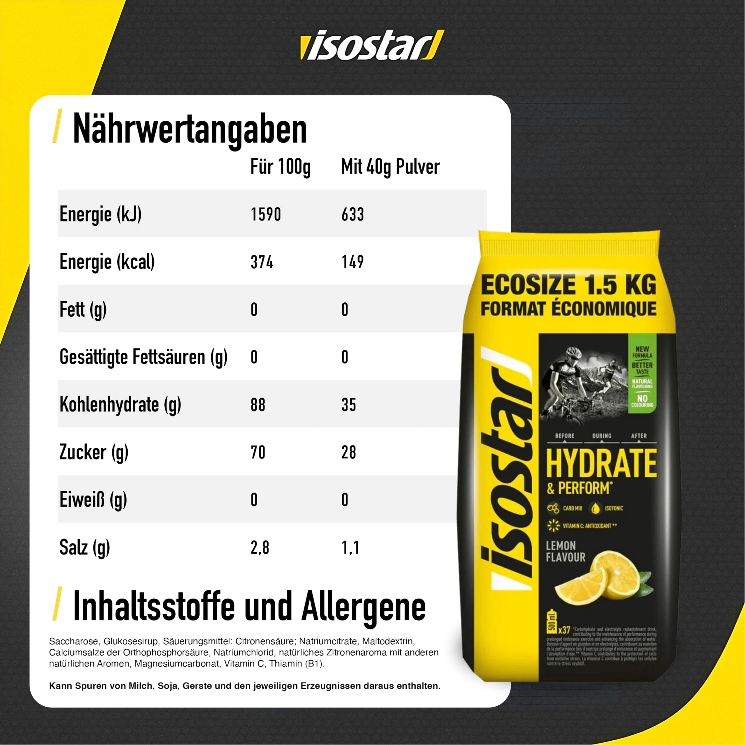 Isostar Hydrate & Perform Powder 3er Bundle - 2x 1,5kg Lemon/Orange/Flasche