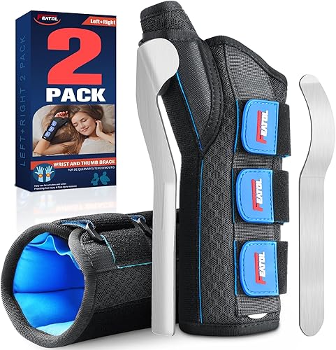 FEATOL Paquete de 2 muñequeras con férula de espica para el pulgar para tenosinovitis de De Quervain, túnel carpiano, tendinitis, artritis, soporte