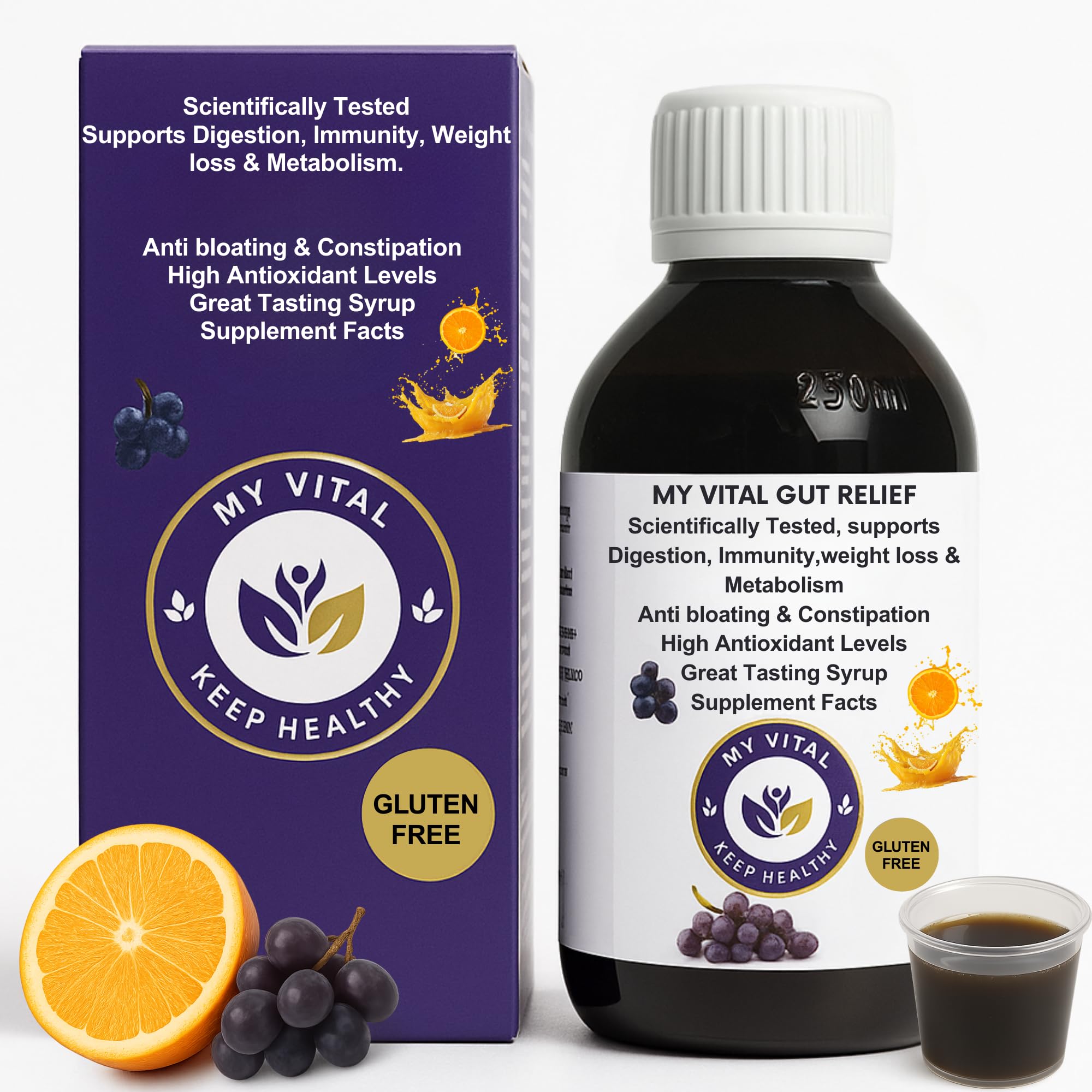 Sponsored Ad – Gut Relief Syrup Elderberry 250ml – Supports Digestion, Immunity, Bloating Relief, Weight Management & Metabolism with Ajwain, Saunf, Methi, Haldi & Dalchini – My Vital Keep Healthy