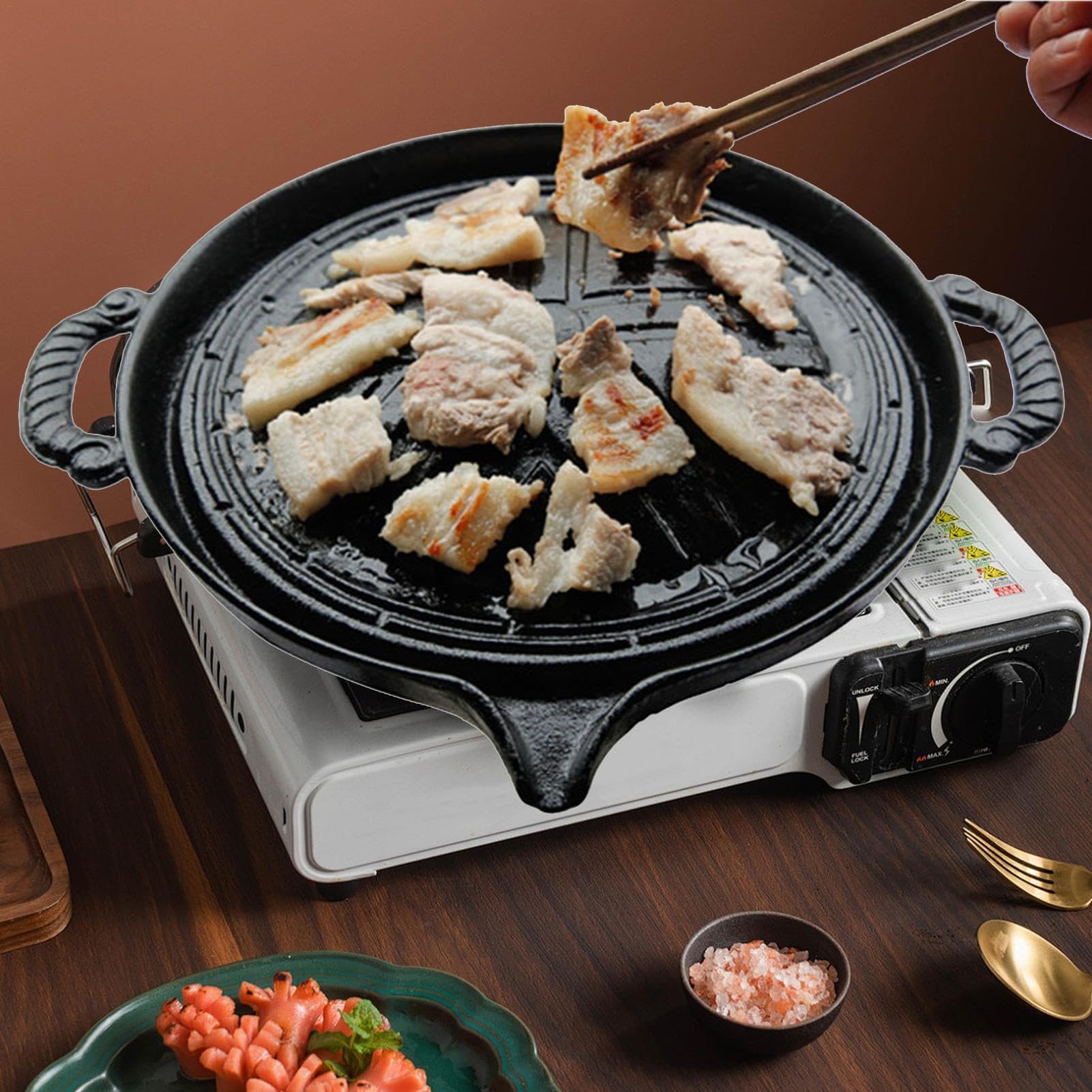 Żeliwna miska grillowa, żelazka z STEAK PAN DO Outdoor Grill | Grillowanie talerza smażenia nonstick, 11 -calowa okrągła griddle na do pomieszczenia lub zewnętrznego