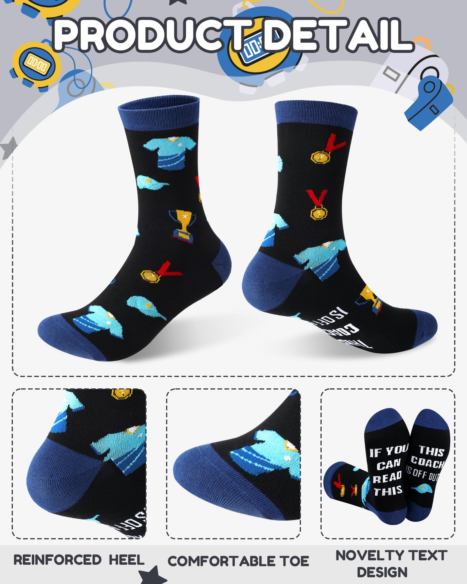 Ramede 4 Pairs Best Coach Socks for Men Funny Casual Cotton Crew Socks Coach Appreciation Gifts for Sports Coaches, Senior Night Team Party Favors