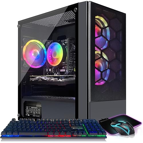 STGAubron Gaming PC Computer Desktop, Radeon RX 580 16G GDDR5, Intel Core i7 up to 3.9G, 16G RAM, 512G SSD, 600M WiFi, BT 5.0, RGB Fan x3, Windows 11 Home