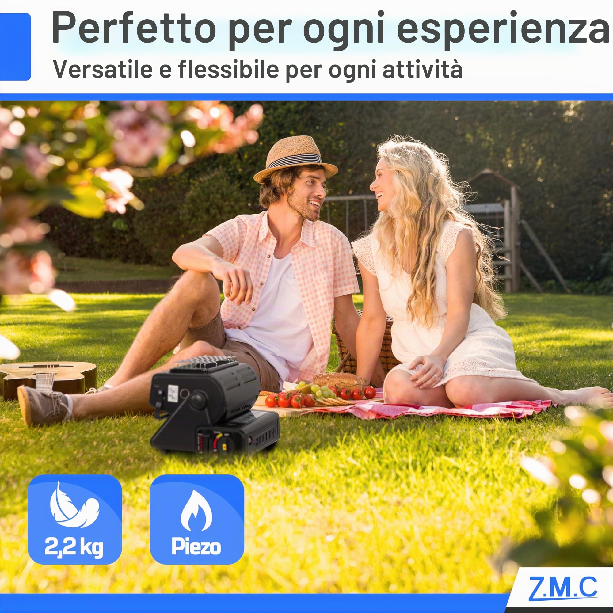 Z. M.C 2-in-1 Riscaldamento a Gas e Fornello a Gas con LPG Collegamento + 4 Cartucce di Gas 227g, Campeggio Riscaldamento 1,3 kW, Stufa per Esterno con Bruciatore Piezo