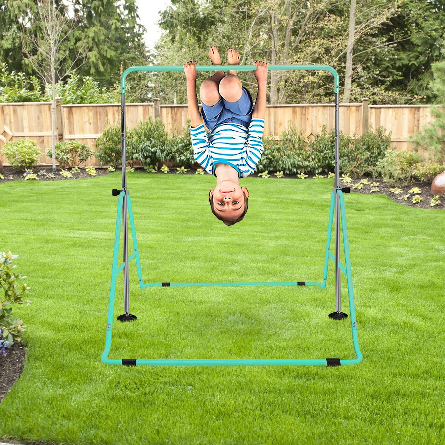 SUDOO Barra de Gimnasia Plegable con Anillos, Barra Horizontal Plegable de Altura Ajustable, Equipo de Gimnasia para jardín en casa, Barra de Entrenamiento de Gimnasia (Verde)