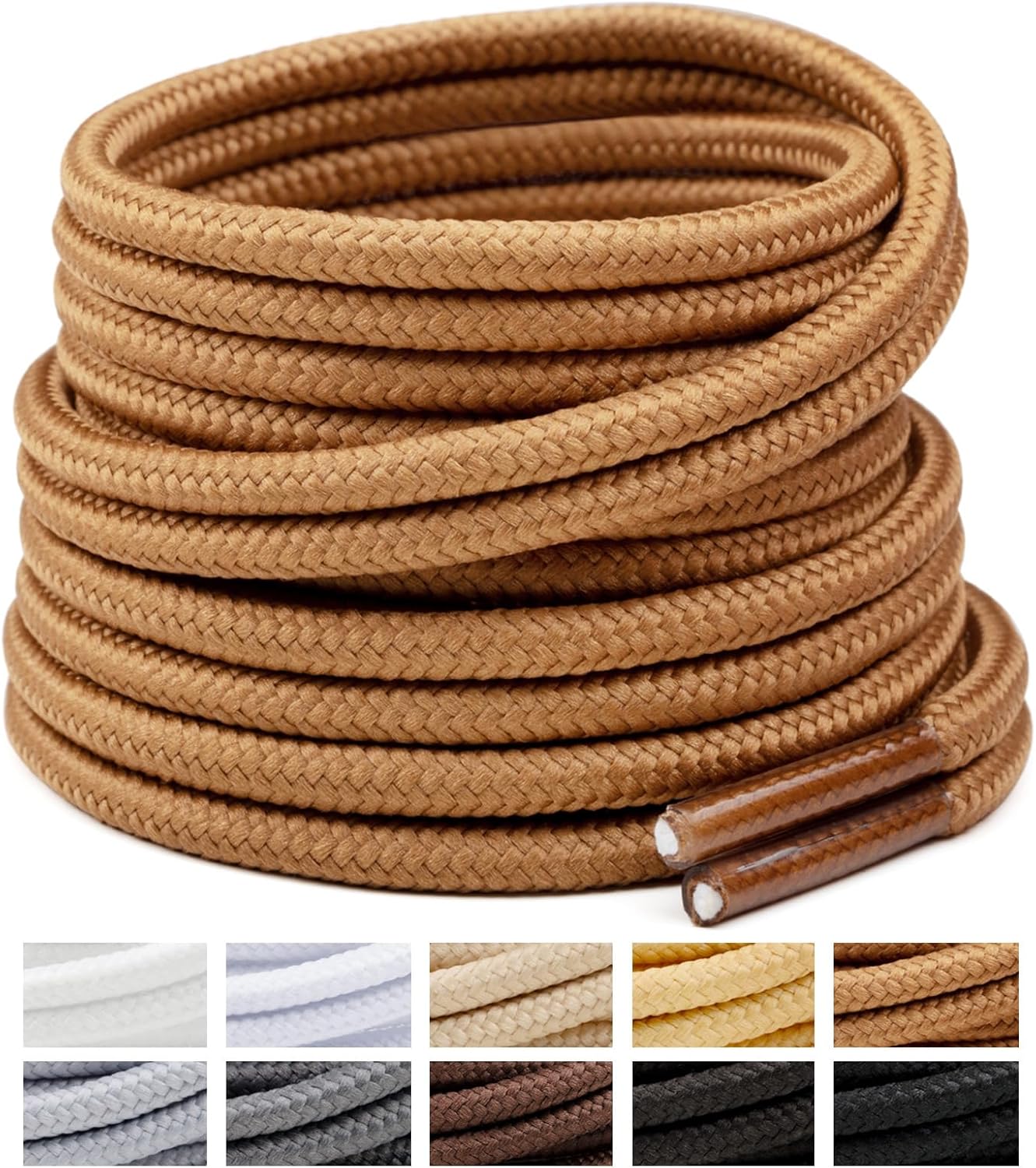 Handshop 2 Pairs Round Boots Shoelaces Heavy Duty Outdoor Shoe Laces 30-63” Shoestrings For Hiking Sporting Running
