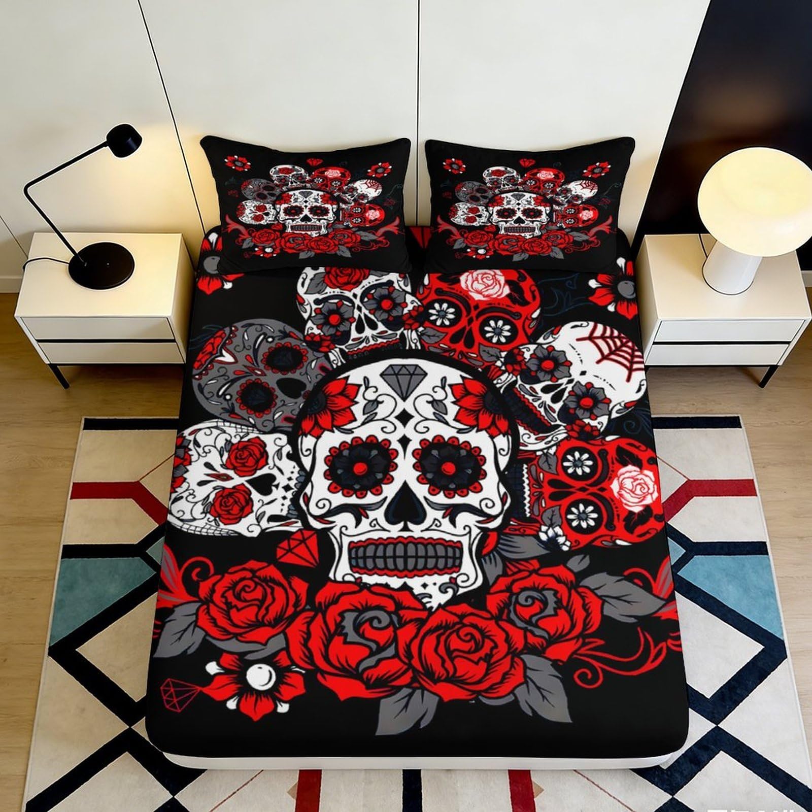 Kzqnxhjprl Style-9 3D Printed Skull Rose Fitted Sheet Microfiber Soft Decorative Bed Cover For Bedroom Guest Room Protection 90X200x25cm