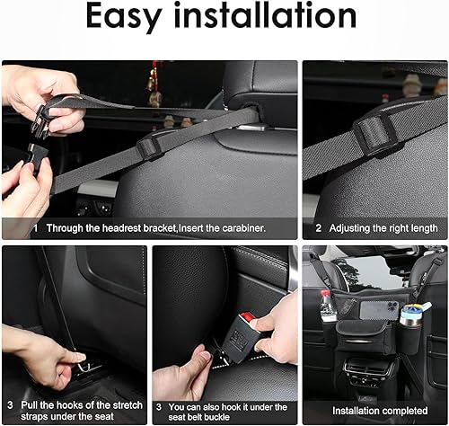 Miniatura 6 de Organizador de asiento de coche de cuero para bolsobolso, cabe entre asientos delanteros, sostiene cartera, teléfono y artículos esenciales. Negro