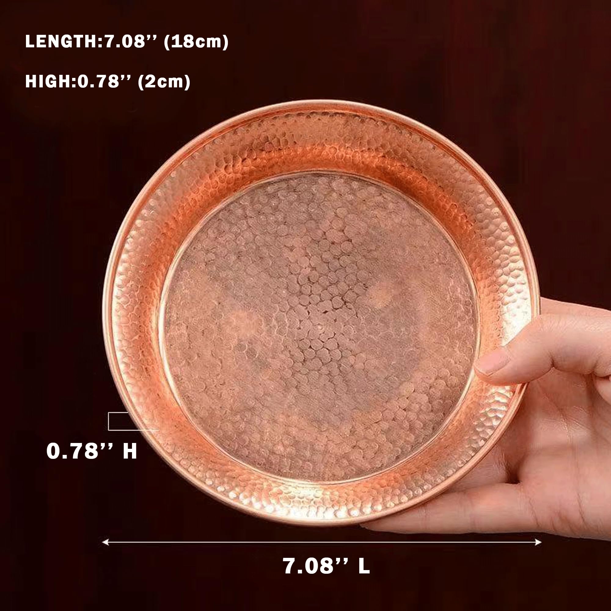 Handgeschmiedetes, gehämmertes dekoratives Tablett aus Kupfer, ideal für Hexen, Weihrauch, Räuchergefäß, Kerzenhalter, Aschenbecher, Schmucktablett, Schlüsselkorb (2, 18 cm)