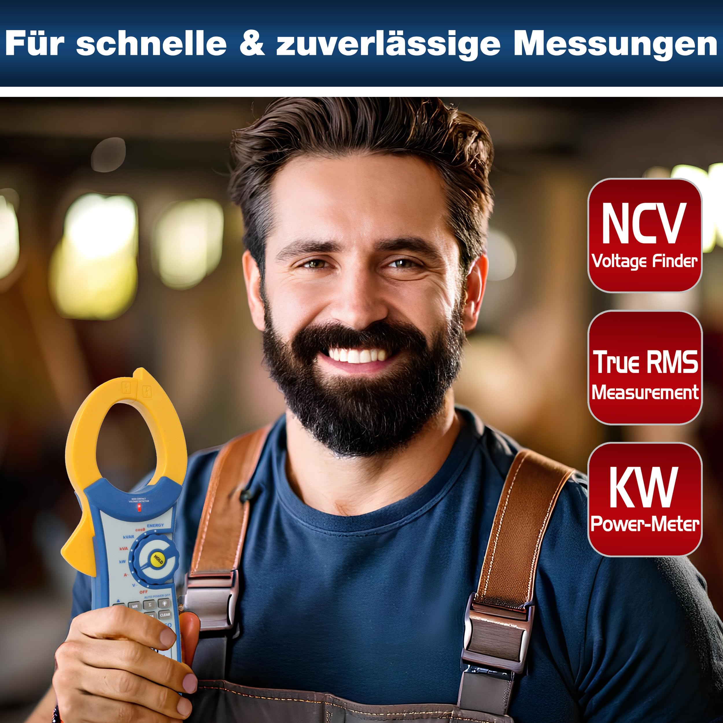 Peaktech P 1660 – Pinza Amperometrica Efficiente con USB, 1000A Ca, 9999 Conteggi, Multimetro Digitale per Kw, kWh, Kva, Tüv/Gs, Pinza Amperometrica, Voltmetro senza Contatto, Tester di Continuità