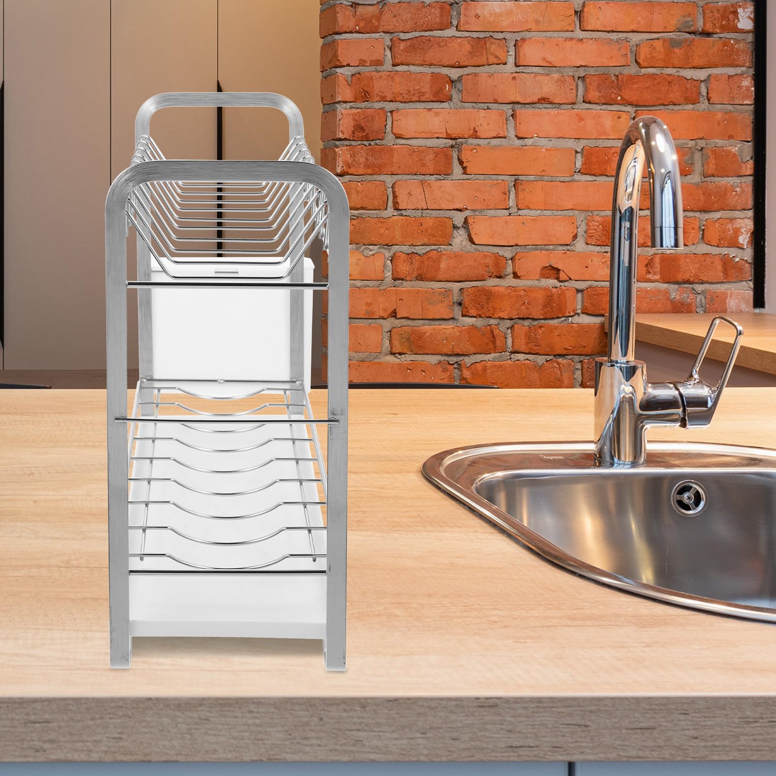 Égouttoir à Vaisselle Inoxydable 2 Niveaux Bac D'égouttement, Support de Rangement Robuste en Acier Inox Cuisine Argenté