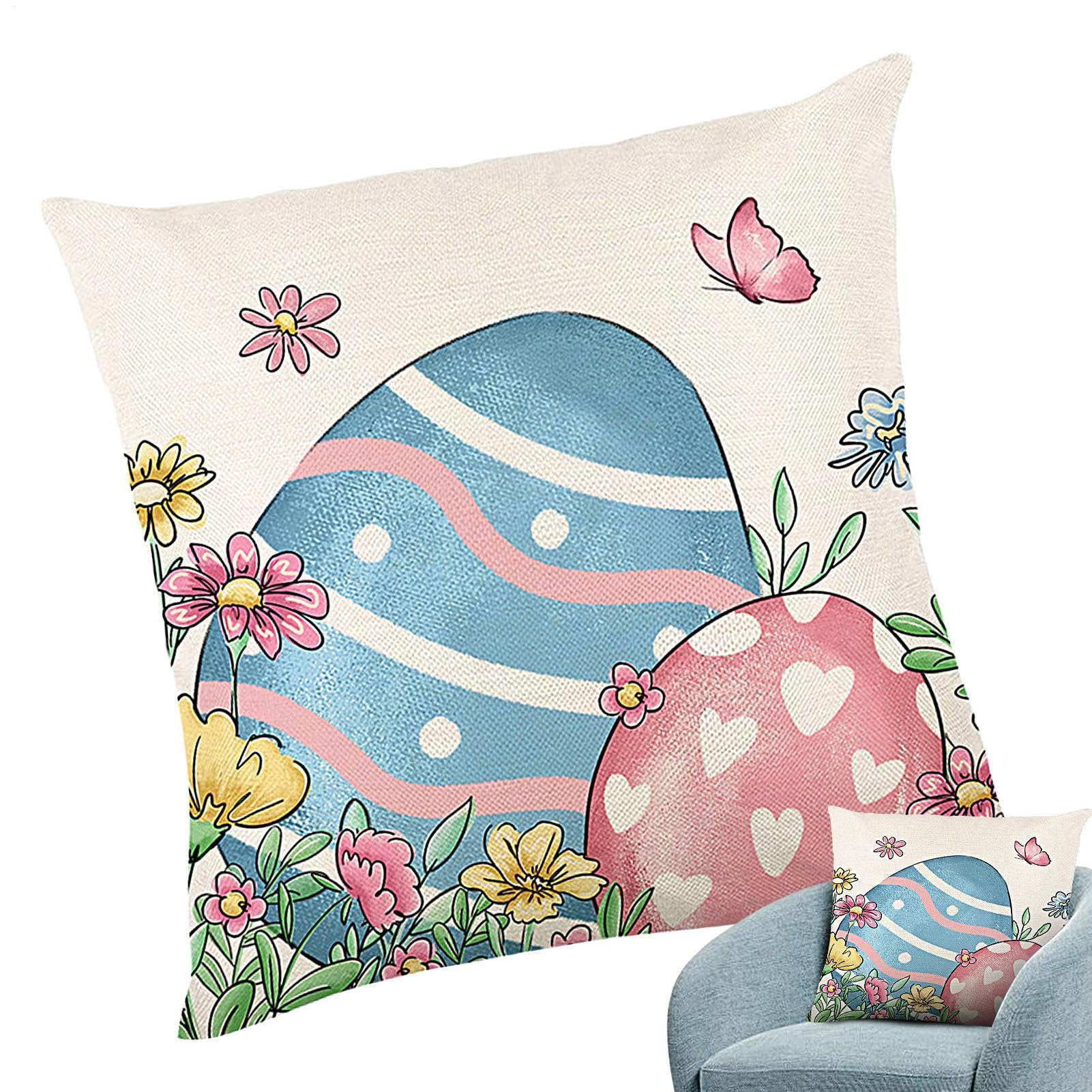 Poszewka na poduszkę na Wielkanoc, Happy Easter, Honny, króliczek, kwiaty, jajka wielkanocne, wielkanocne poszewki na poduszki, nowoczesna poszewka na poduszkę, bawełna len, jajka wielkanocne,