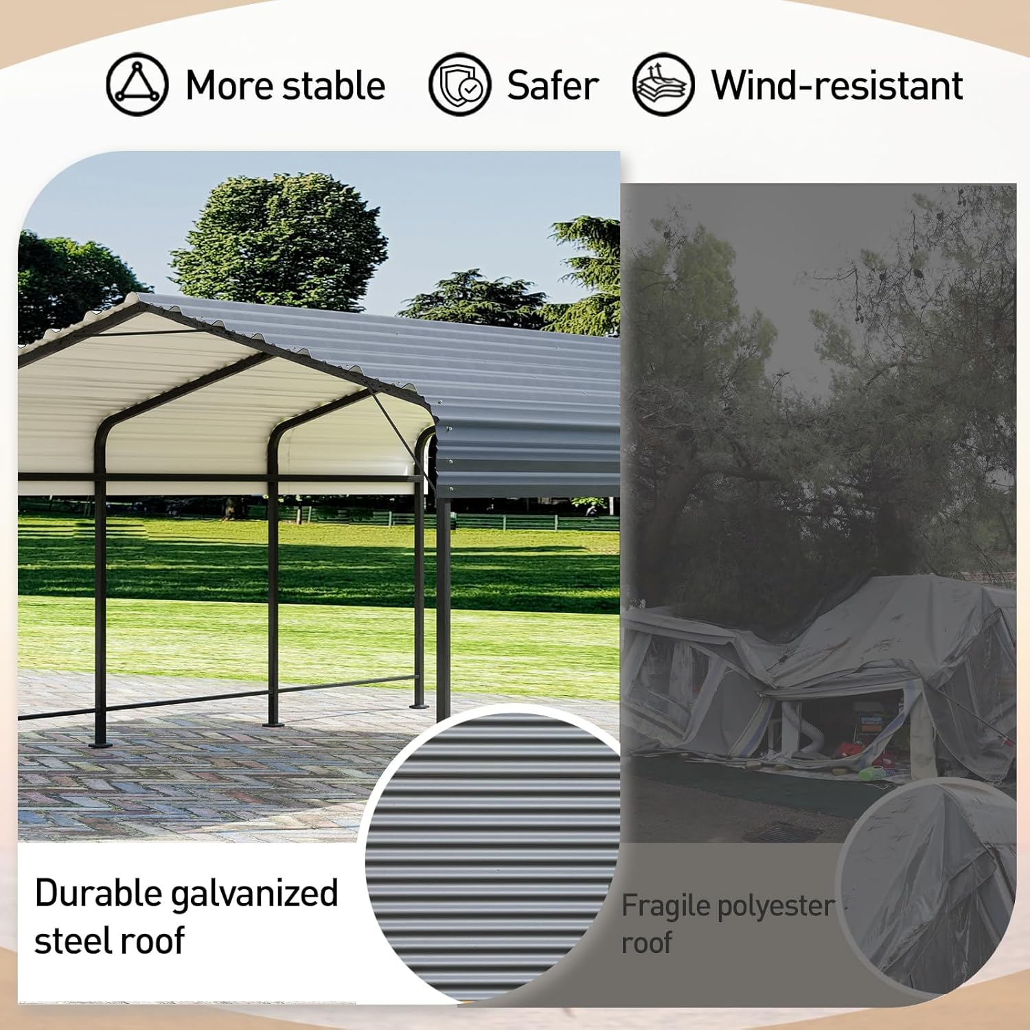 COSIEST 10x20 FT Heavy Duty Metal Carport, Outdoor Garage Car Shelter with Galvanized Roof, Car Port Canopy Shelter