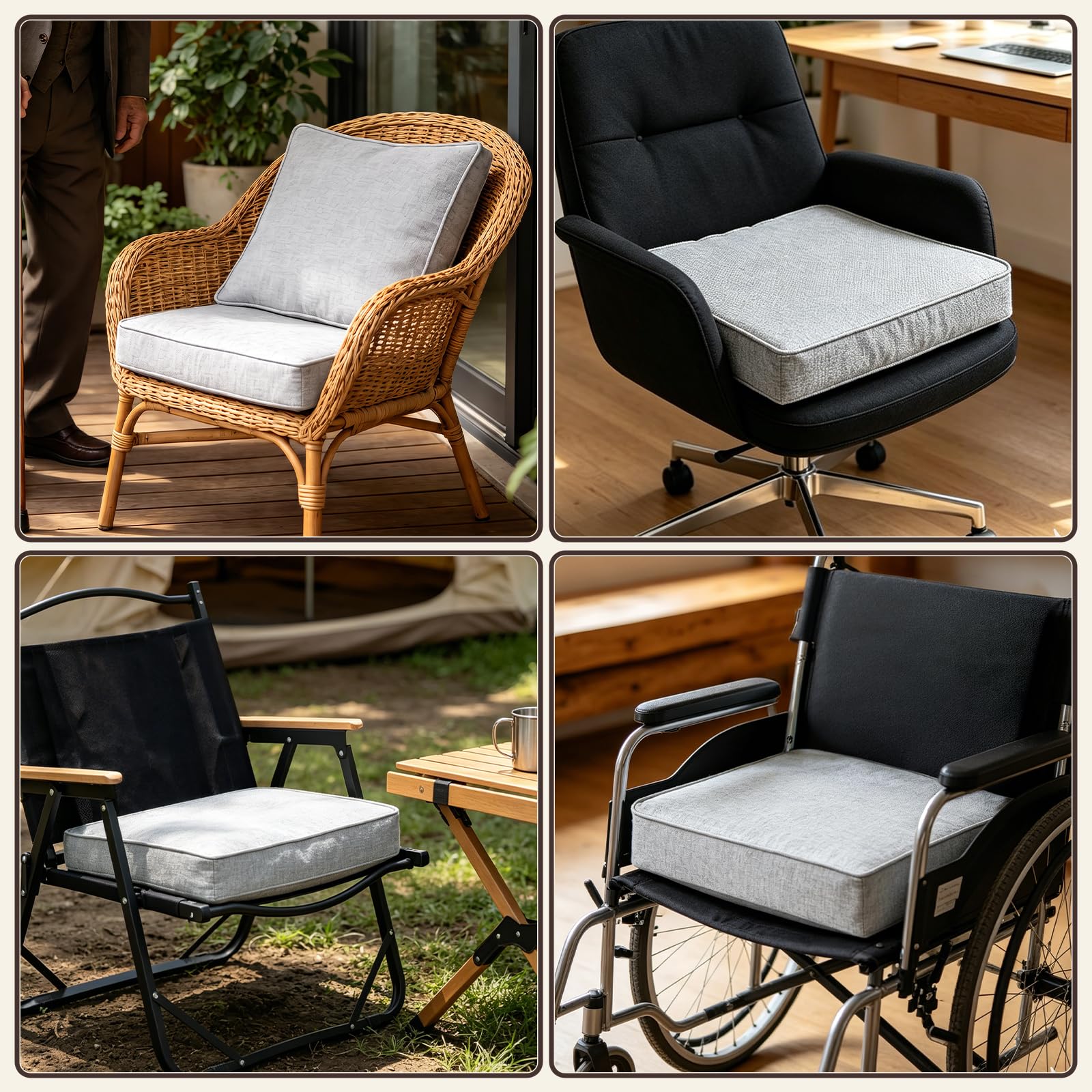 Galette de Chaise Exterieur Coussin de Chaise 50x50 cm Lin Gris Clair