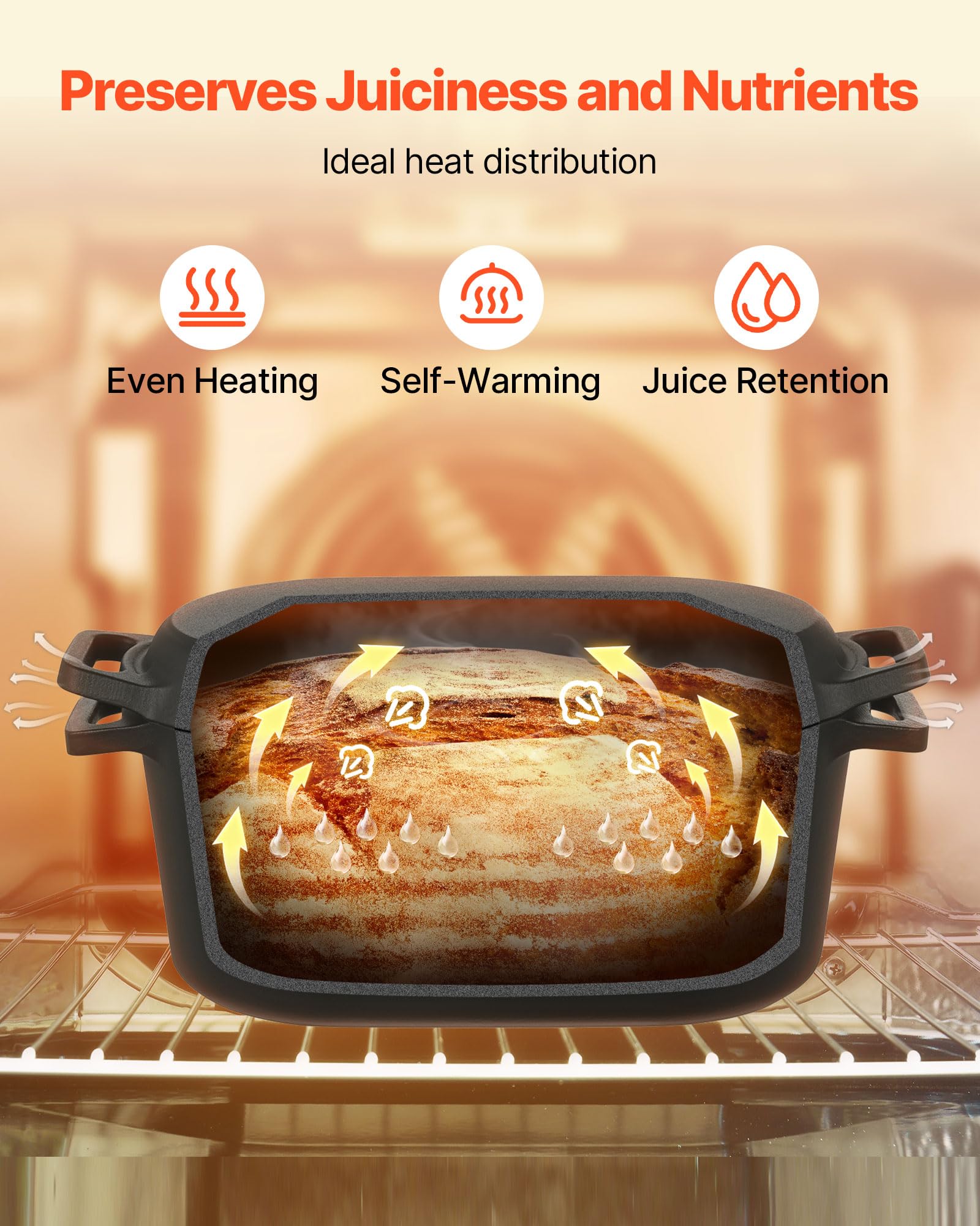 VEVOR Forno Olandese in Ghisa Smaltata, Pentola da 3,3 l con Coperchio e Doppi Manici, Pentola Durevole, Compatibile con Forni a Induzione Fino a 260 ℃, per Brasare, Stufati, Arrostire, Nero