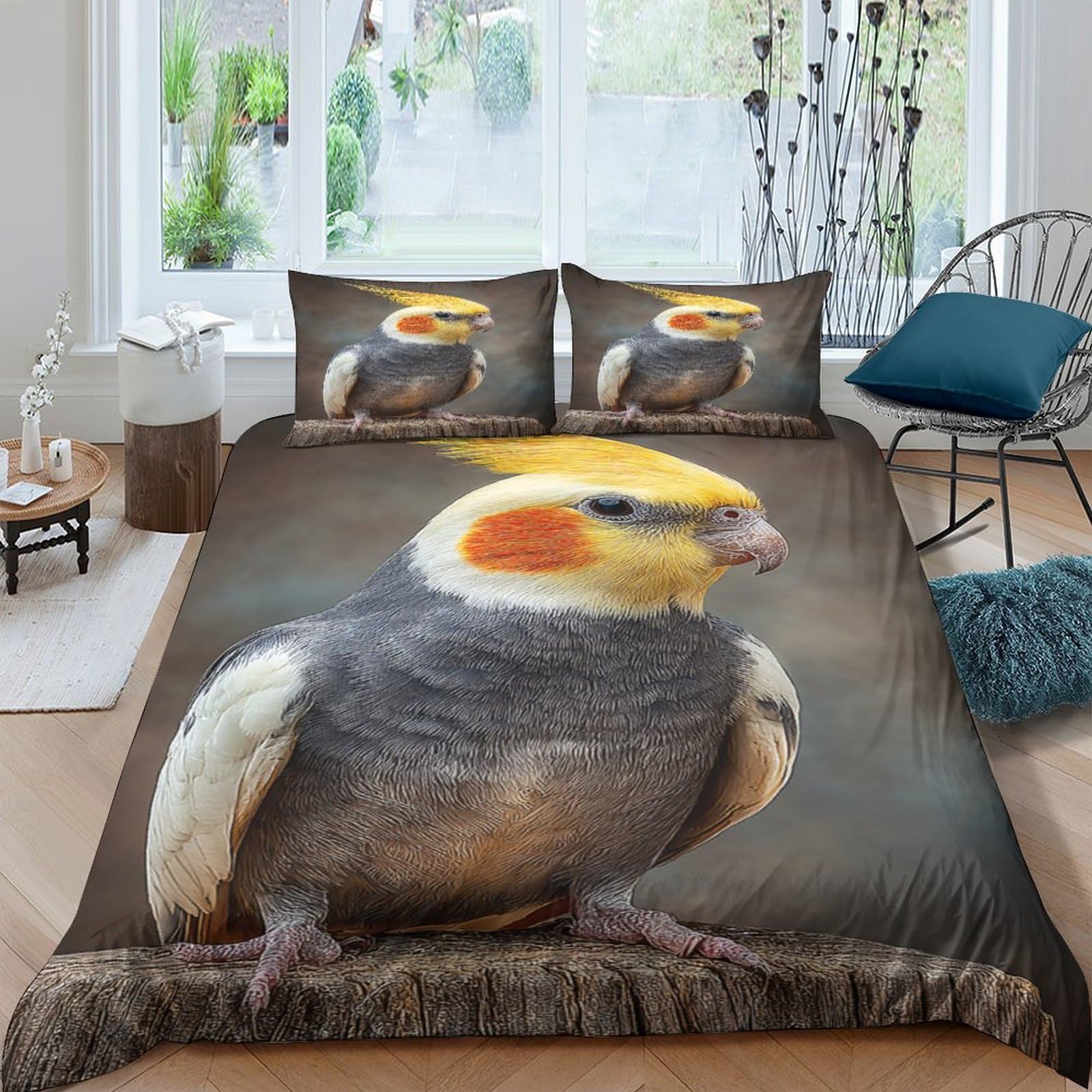 Ctjqhvkz Style-5 3D Printed Cockatiel Bird Fitted Sheet Microfiber Soft Anti-Slip Parrot Mattress Cover Bedroom Home Decor Single（135X200cm）