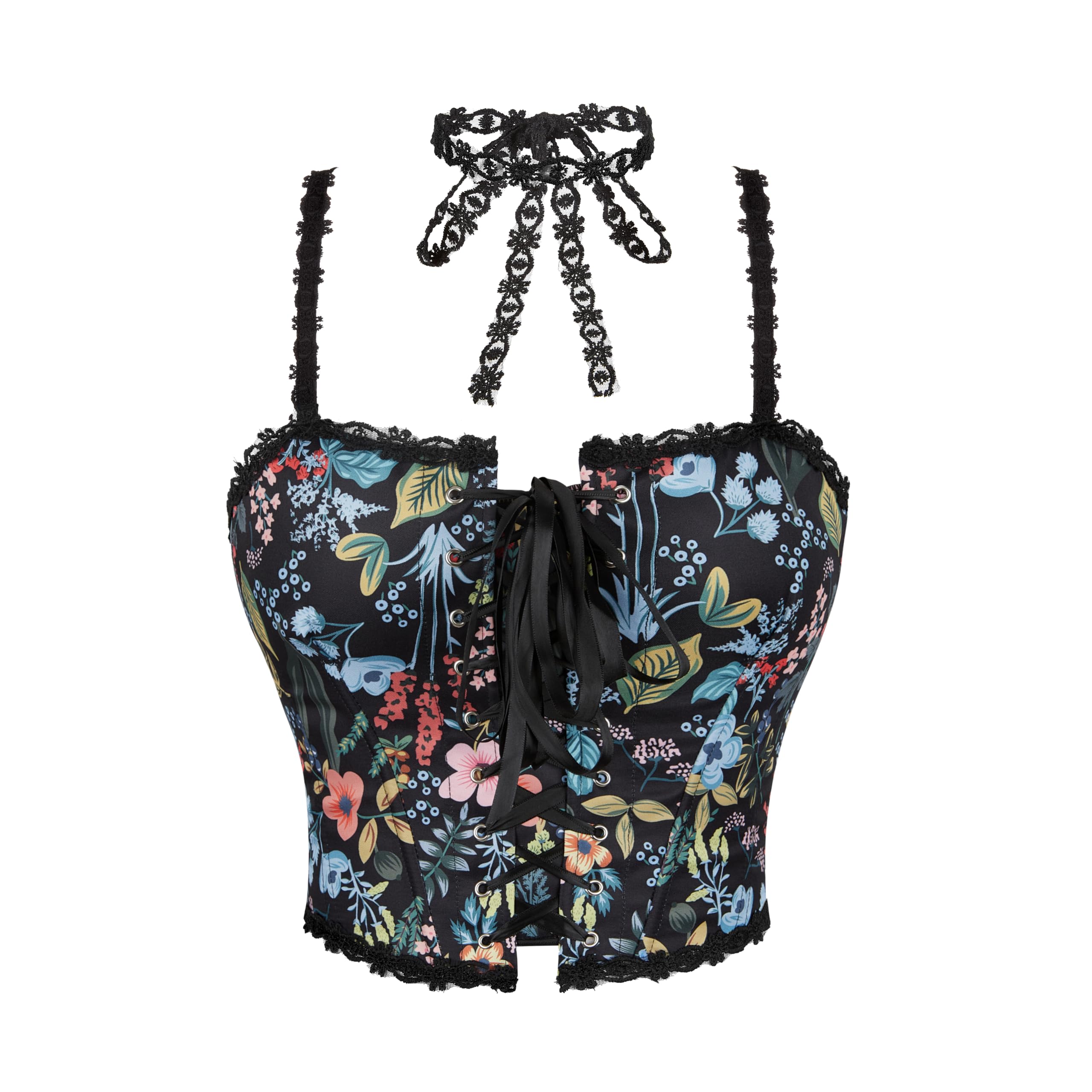 FGSS Womens Corset Top Bustier Renaissance - Vintage Lace Up Floral Print Corset Bodyshaper Boned Overbust