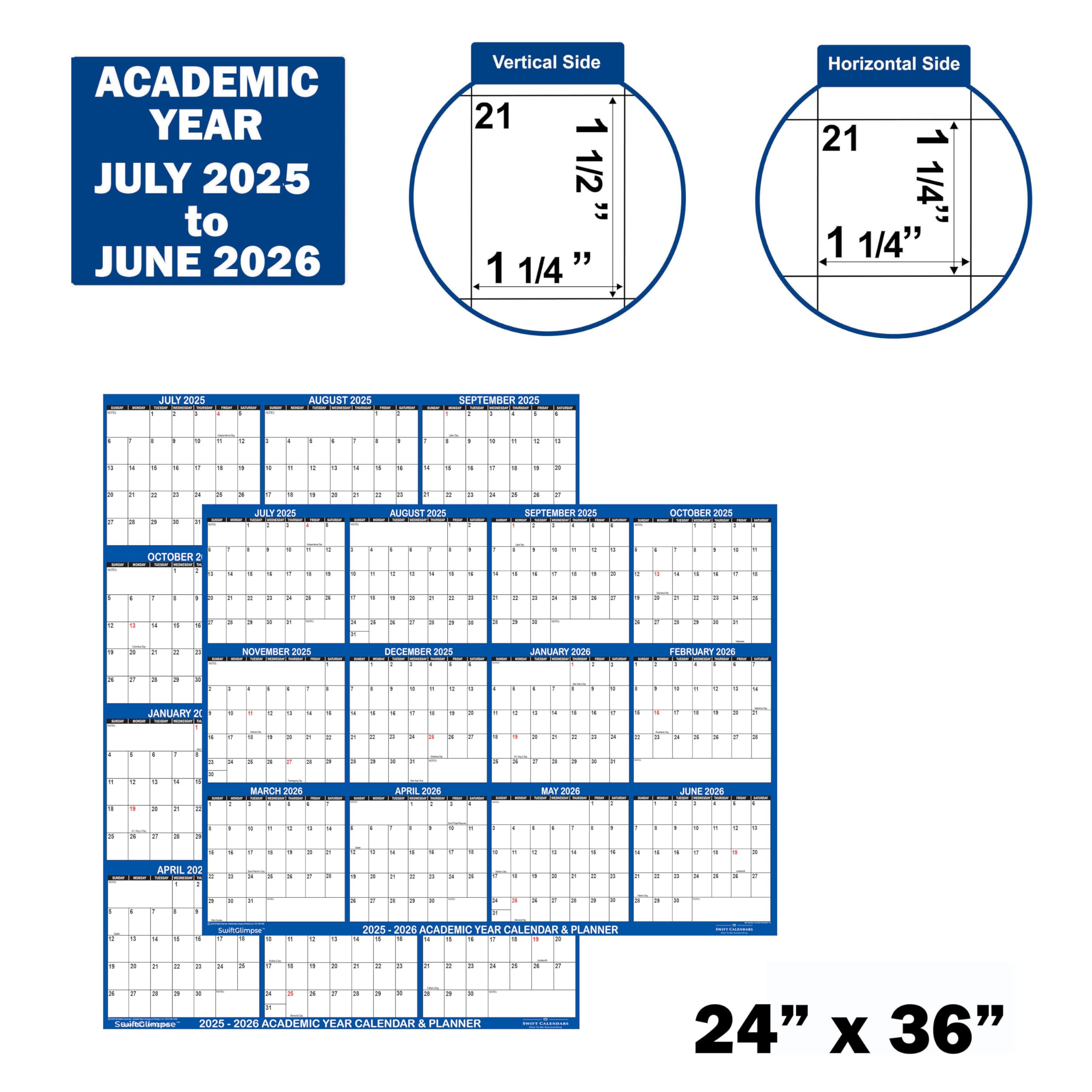 24x36 SwiftGlimpse 2025-2026 Academic Wall Calendar Dry Erase Erasable, Large, Wet & Dry Erase Laminated, Yearly School Planner, JULY 2025 to JUNE 2026 ONLY, NAVY - Image 4