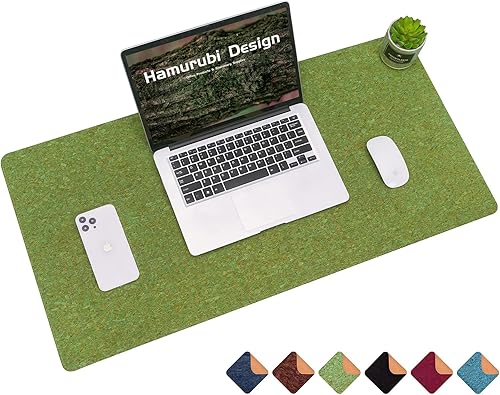 Hamurubi Almohadilla de escritorio de corcho natural y piel sintética, (verde, 35.4 x 17.7), alfombrilla de mouse grande extendida, protector de