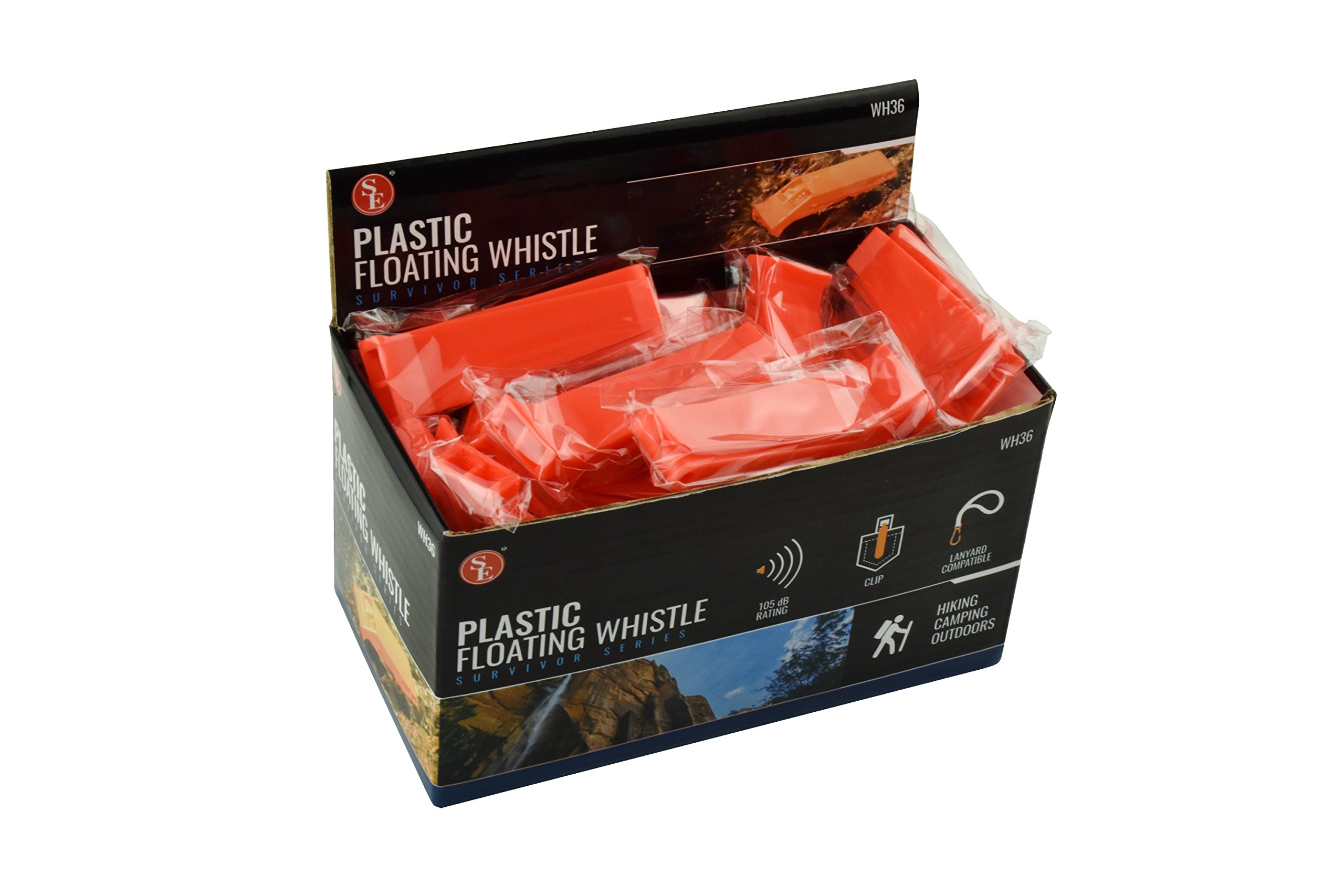 SE Wh36 Orange Plastique flottant sifflets, 36-pack