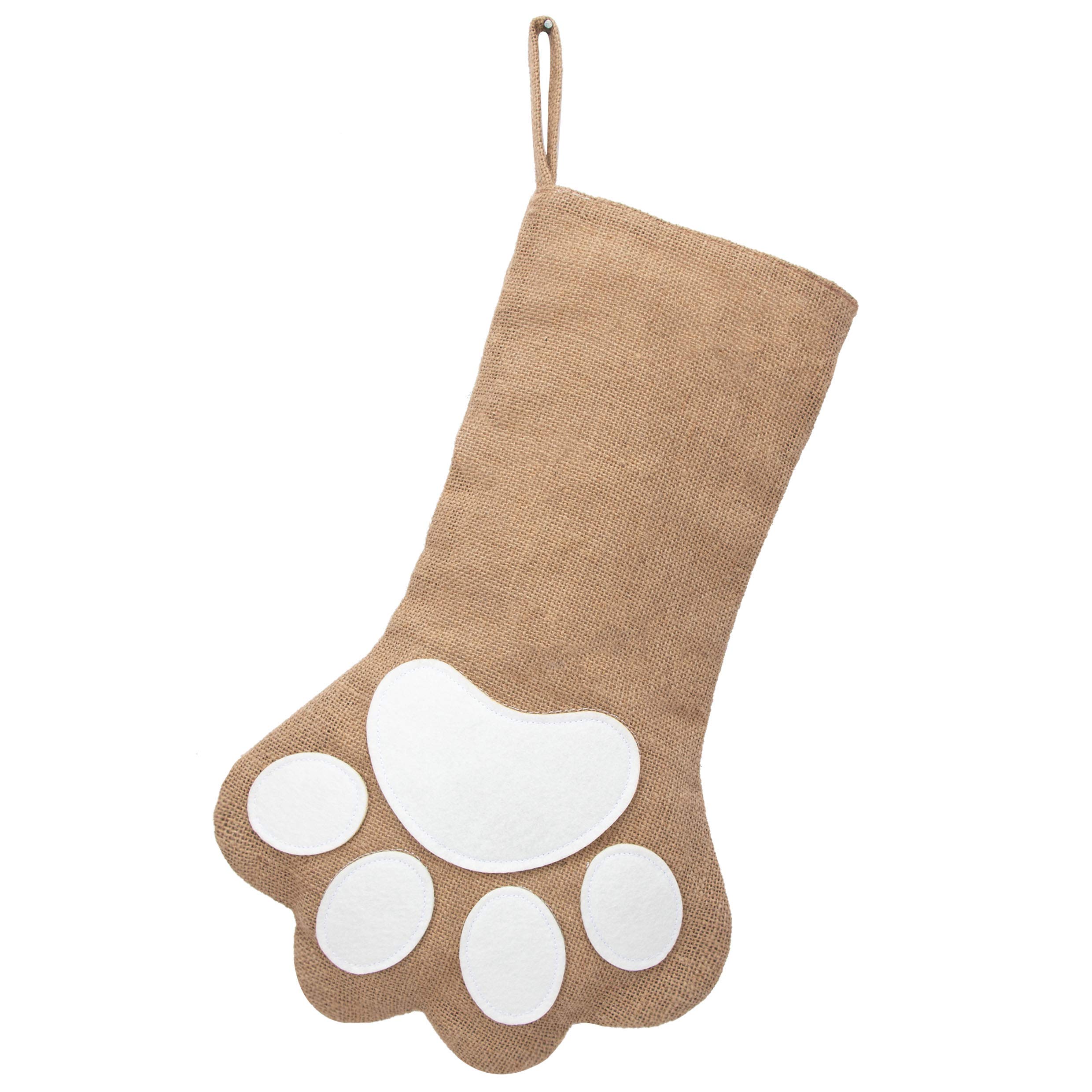 GEX Dog Christmas 1 Pack 16” Stockings Burlap Linen Original Xmas Stockings for Pets Dogs Cats Paw Shape Xmas Decor Hanging Ornaments Decoration