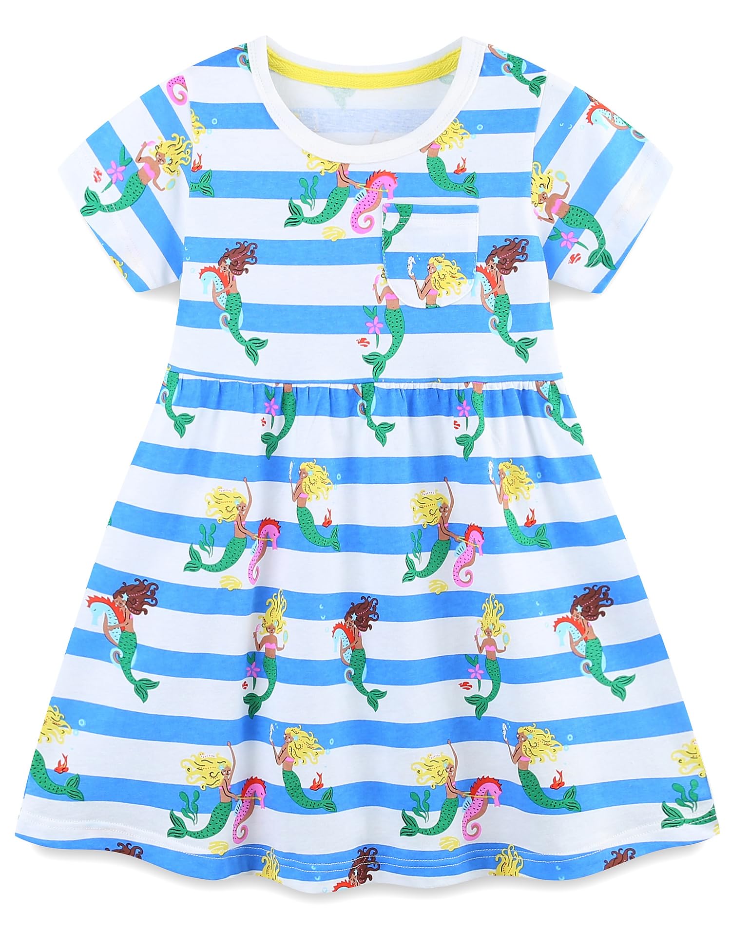 Toddler Girls Cotton Casual Dress Cartoon Print Short Sleeve Dress Girls Summer Sundress 2-7 Years