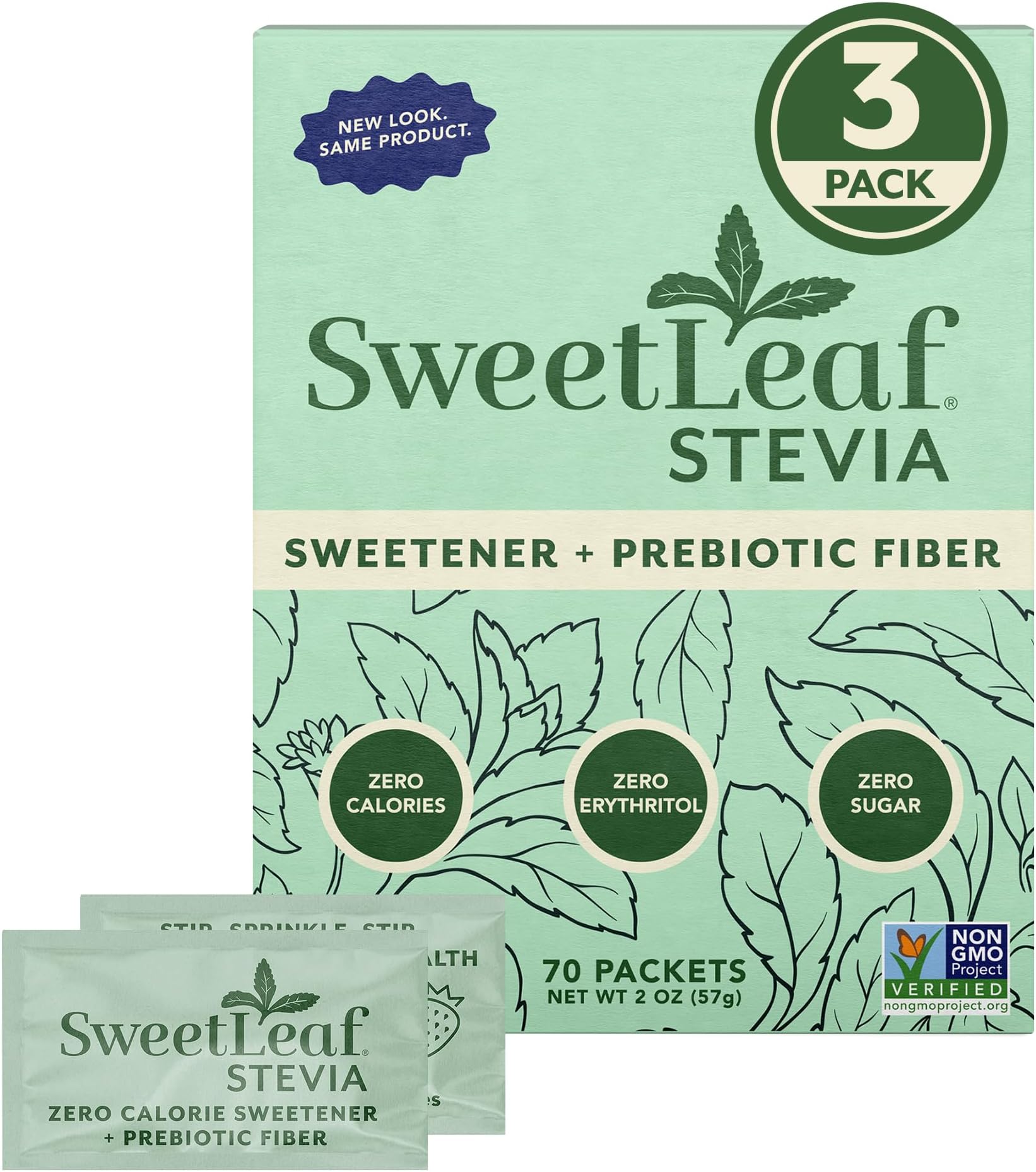 SweetLeaf Stevia Powder Packets - Zero Calorie Sweetener with Stevia Leaf Extract, No Artificial Sweetener Additive, Sugar Free, Keto Friendly, Non GMO, Gluten Free - 70 Packets (Pack of 3)