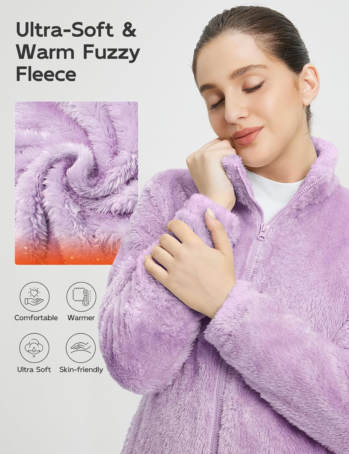 BALEAF Women's Fleece Full Zip Up Jacket Fuzzy Lightweight Warm Middle Layer Ski Jacket Winter Coat