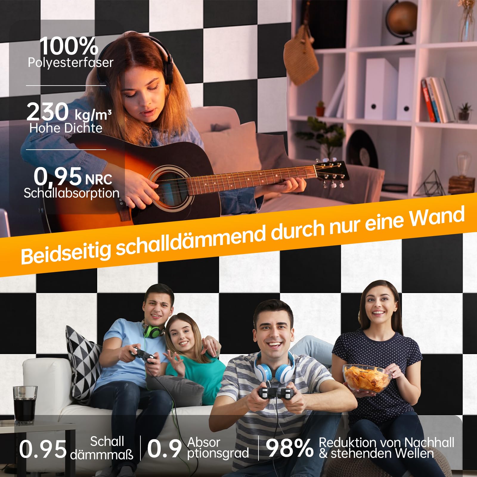 12 Stück Selbstklebend Akustikplatten,30x30x1 cm Akustik Absorber Akustikpanel Schallschutzplatten für Tonstudio,Büro,Studio,Akustische Behandlung und Wanddekoration（Weiß）