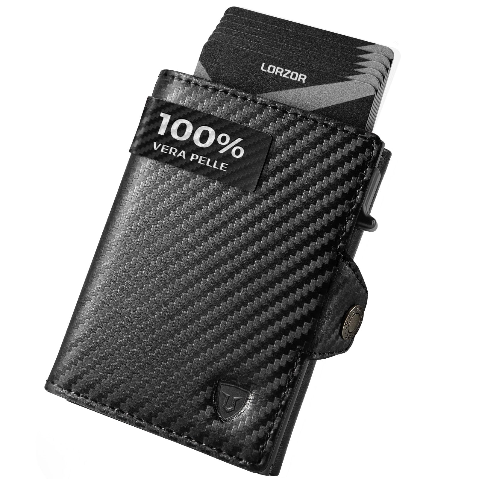 LORZOR® Portafoglio Uomo Slim Pelle, Portacarte Uomo con Protezione RFID & Portamonete, Porta Carte di Credito Pop-up Contenere 10 Carte, Porta Tessere Tascabile