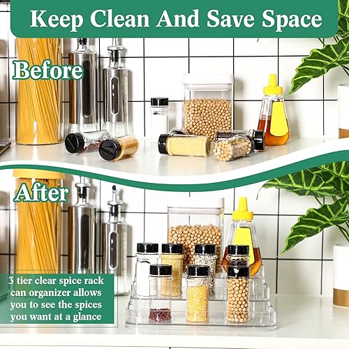 Miniatura 5 de Macarrie Organizador de especias de plástico transparente de 3 niveles para despensa, 10.4 x 9.7 x 3.9 pulgadas