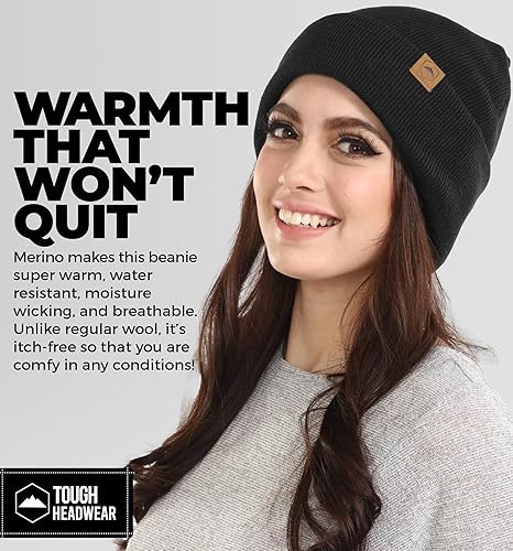 Miniatura 4 de Gorro de invierno para hombres y mujeres, gorro acanalado de lana merino, gorros de lana cálidos, suaves y con estilo, para climas fríos