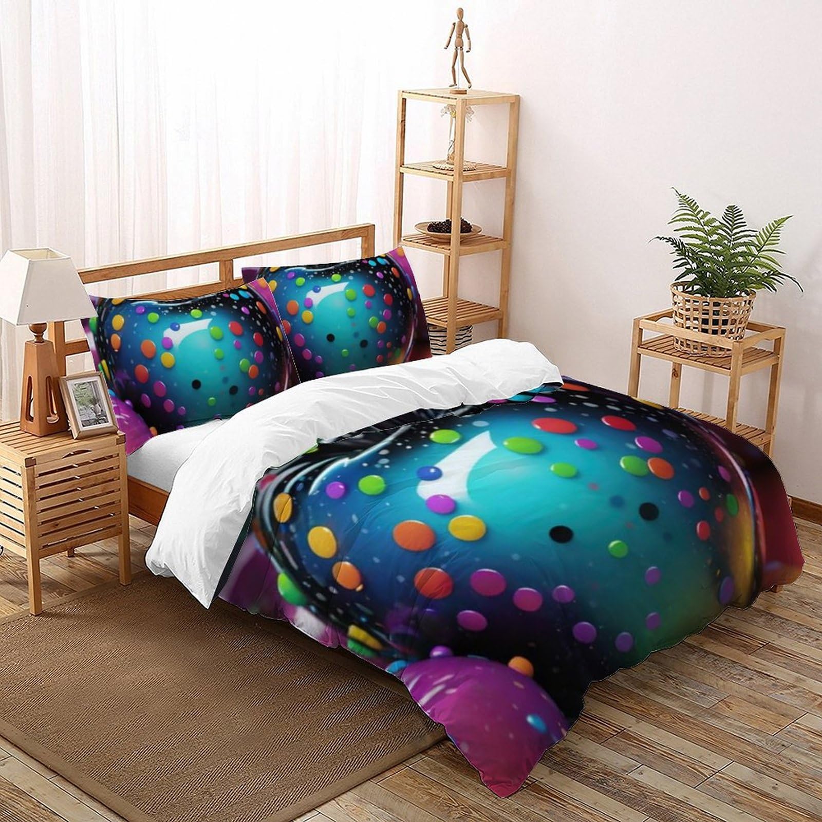 Housse de couette 260x220cm pommes 3D pour grand lit de fille