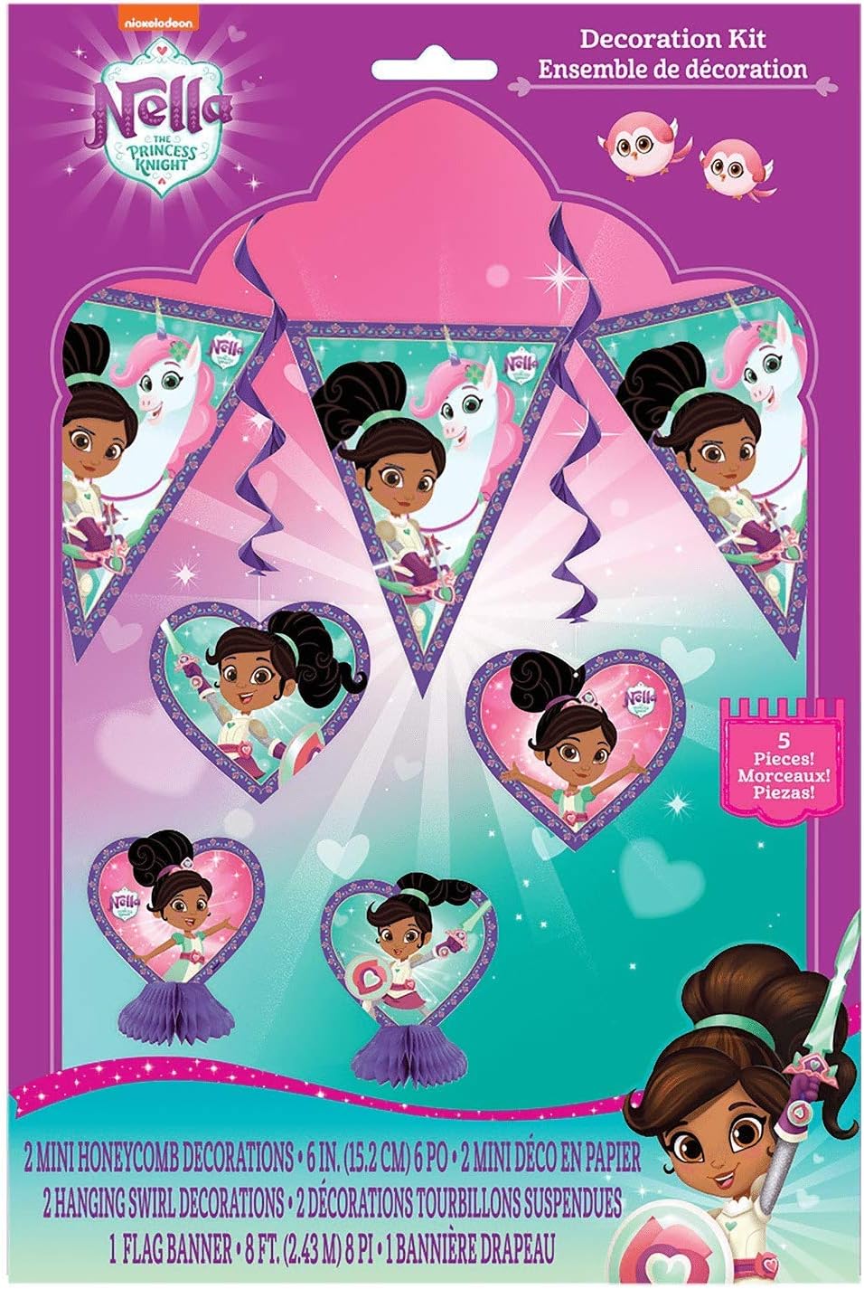 NellaThe Princess Knight Birthday Party Decoration Kit - 5pc - Hanging Decorations, Flag Banner, Table Decor (le)