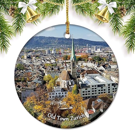 Switzerland Old Town Zurich Christmas Ornaments for Tree Ceramic Pendant Double Sided Ornament Decor Xmas Gifts Porcelain Travel Souvenirs