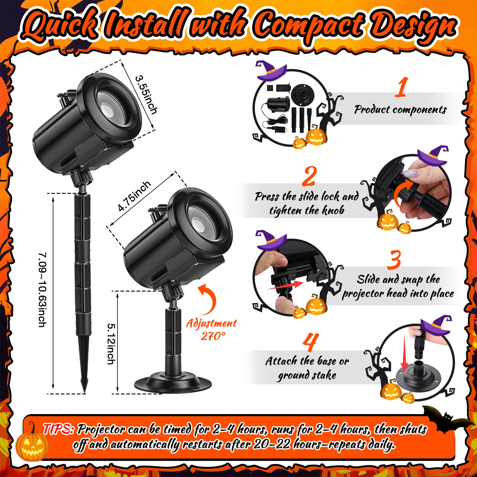 Projecteur de Noël à 12 motifs d'Halloween et de Noël, lumière de décoration dynamique 3D avec 4 couleurs, étanche, projecteur holographique pour fenêtre de maison, décoration de vacances (Halloween