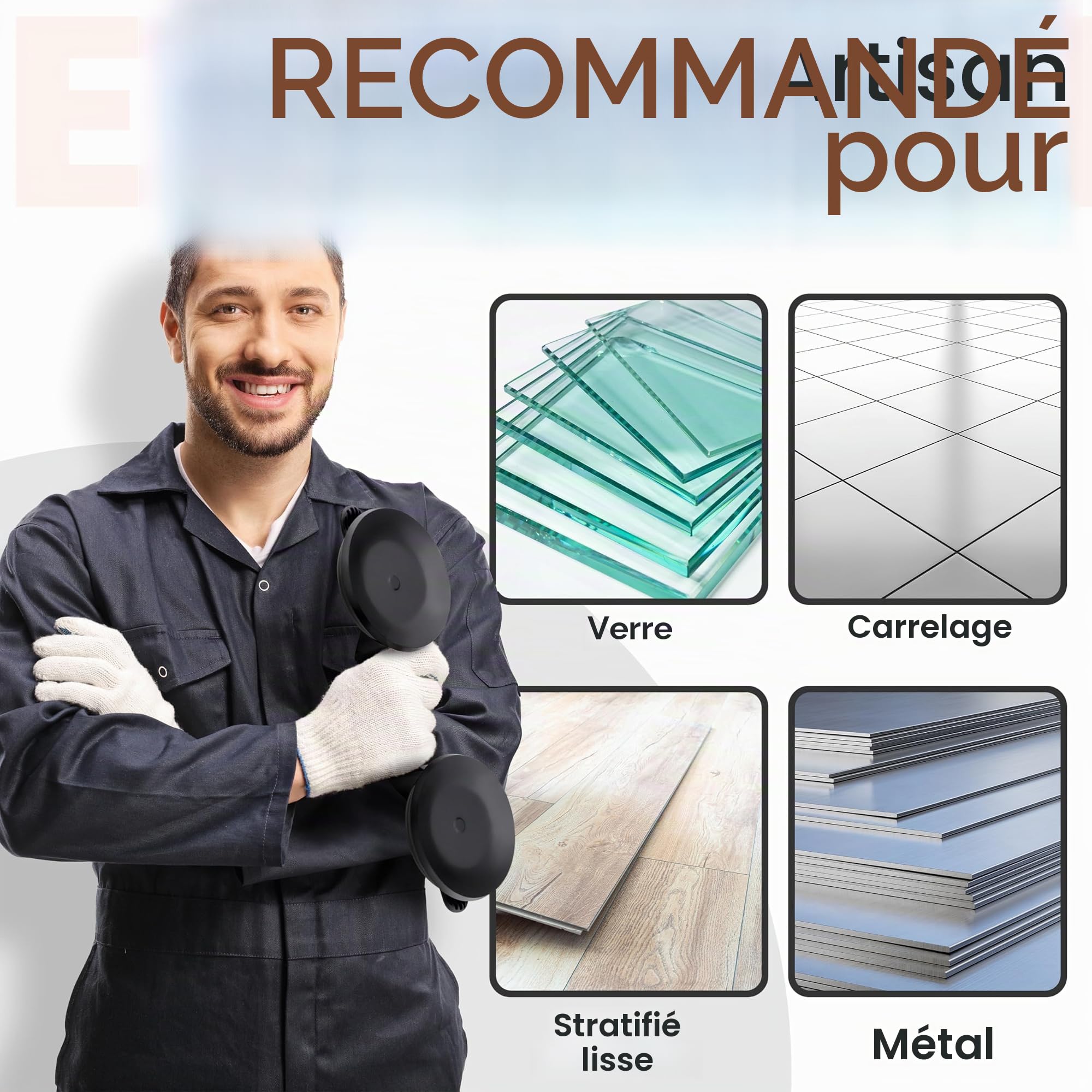 JK Trade® Lot de 2 ventouses avec poignée de transport | Lève-vide antidérapant avec poignée de maintien jusqu'à 120 kg | Outil de levage à ventouse comme aide au transport pour vitres, carreaux,